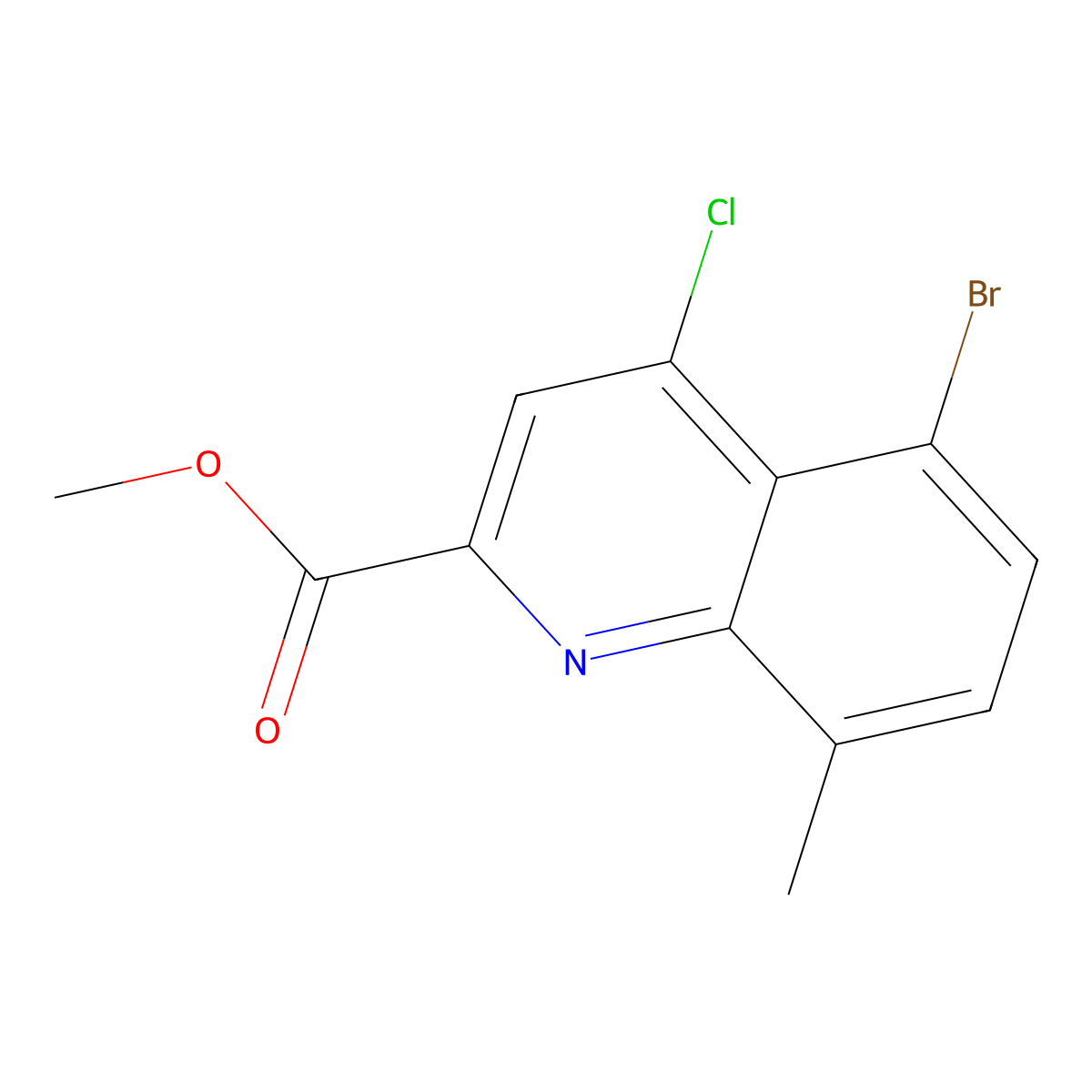Methyl 5-bromo-4-chloro-8-methylquinoline-2-carboxylate molecular structure, CAS 1133115-60-2