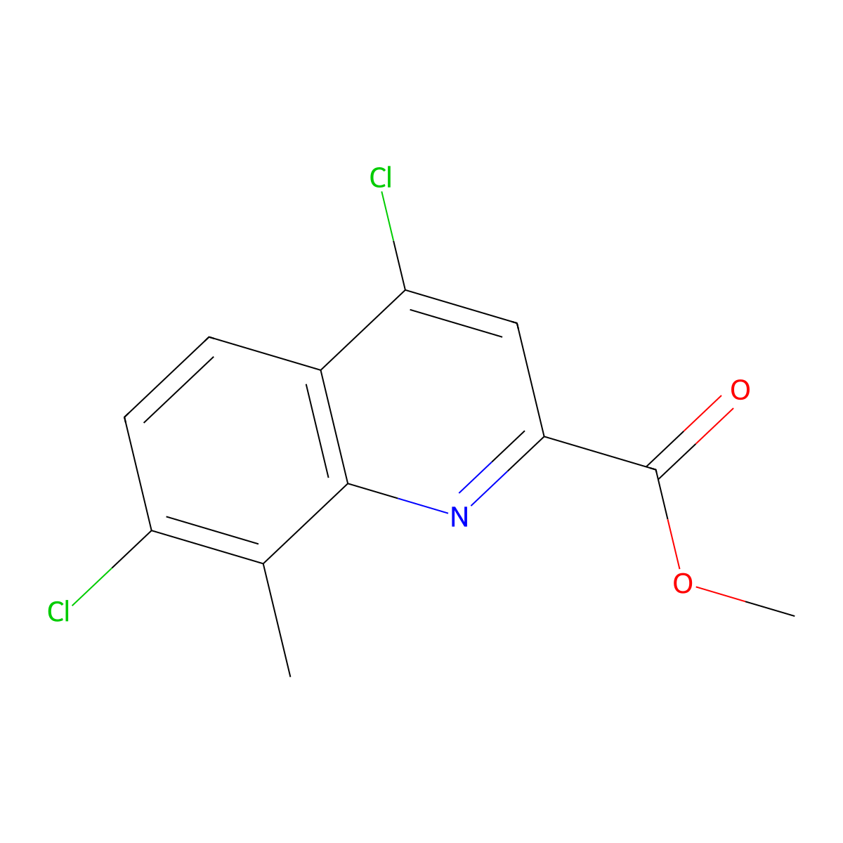 Methyl 4,7-dichloro-8-methylquinoline-2-carboxylate molecular structure, CAS 1133115-64-6