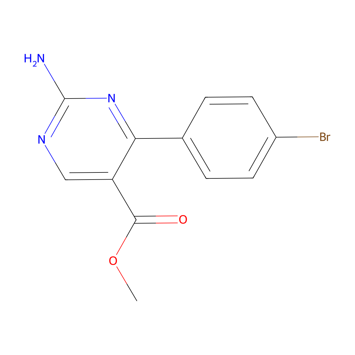 Methyl 2-amino-4-(4-bromophenyl)pyrimidine-5-carboxylate molecular structure, CAS 1133115-66-8