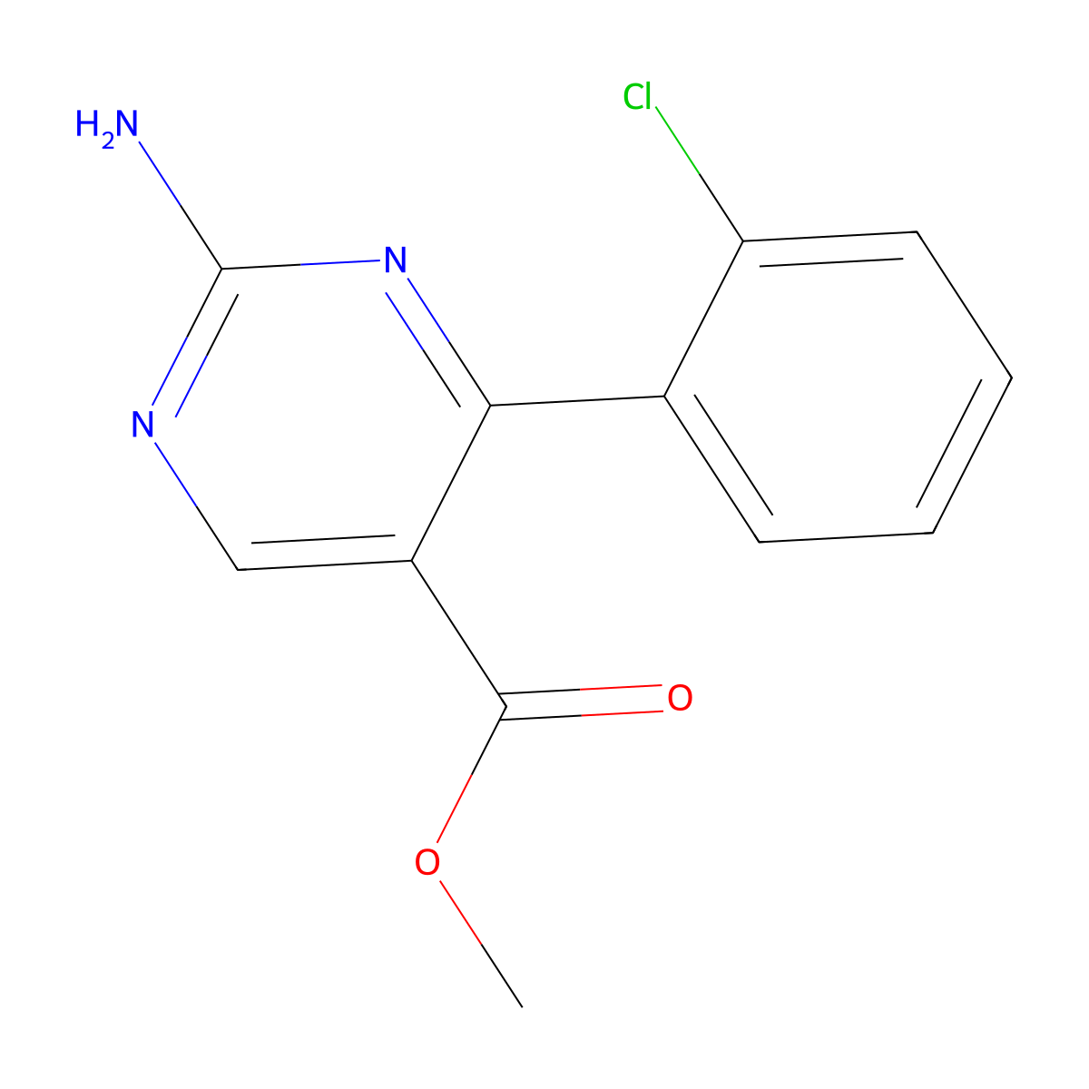 Methyl 2-amino-4-(2-chlorophenyl)pyrimidine-5-carboxylate molecular structure, CAS 1133115-68-0