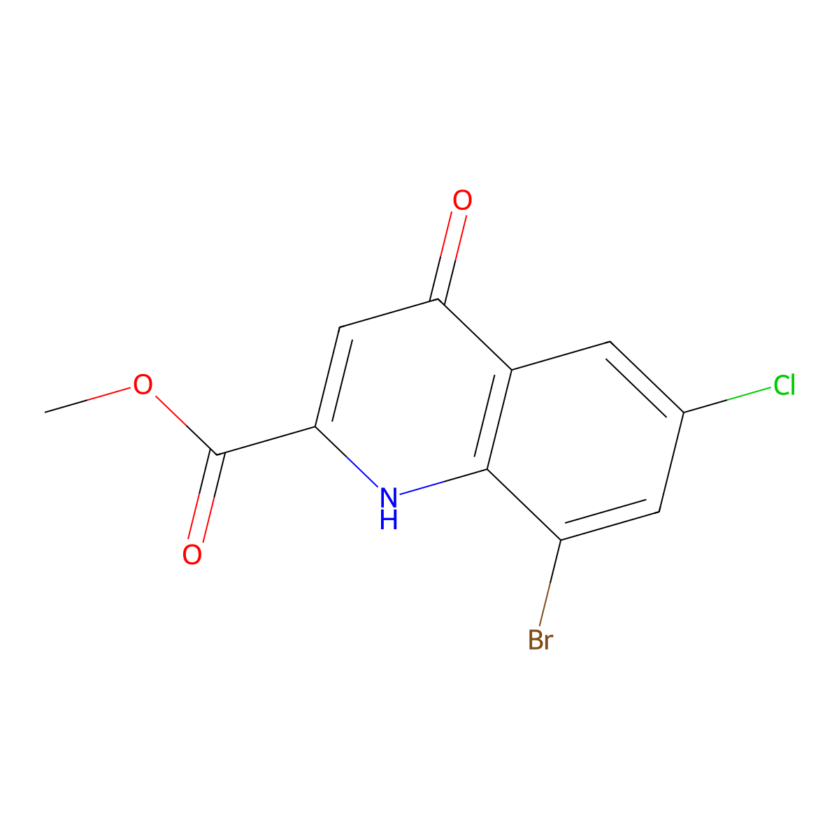 Methyl 8-bromo-6-chloro-4-hydroxyquinoline-2-carboxylate molecular structure, CAS 1133116-01-4