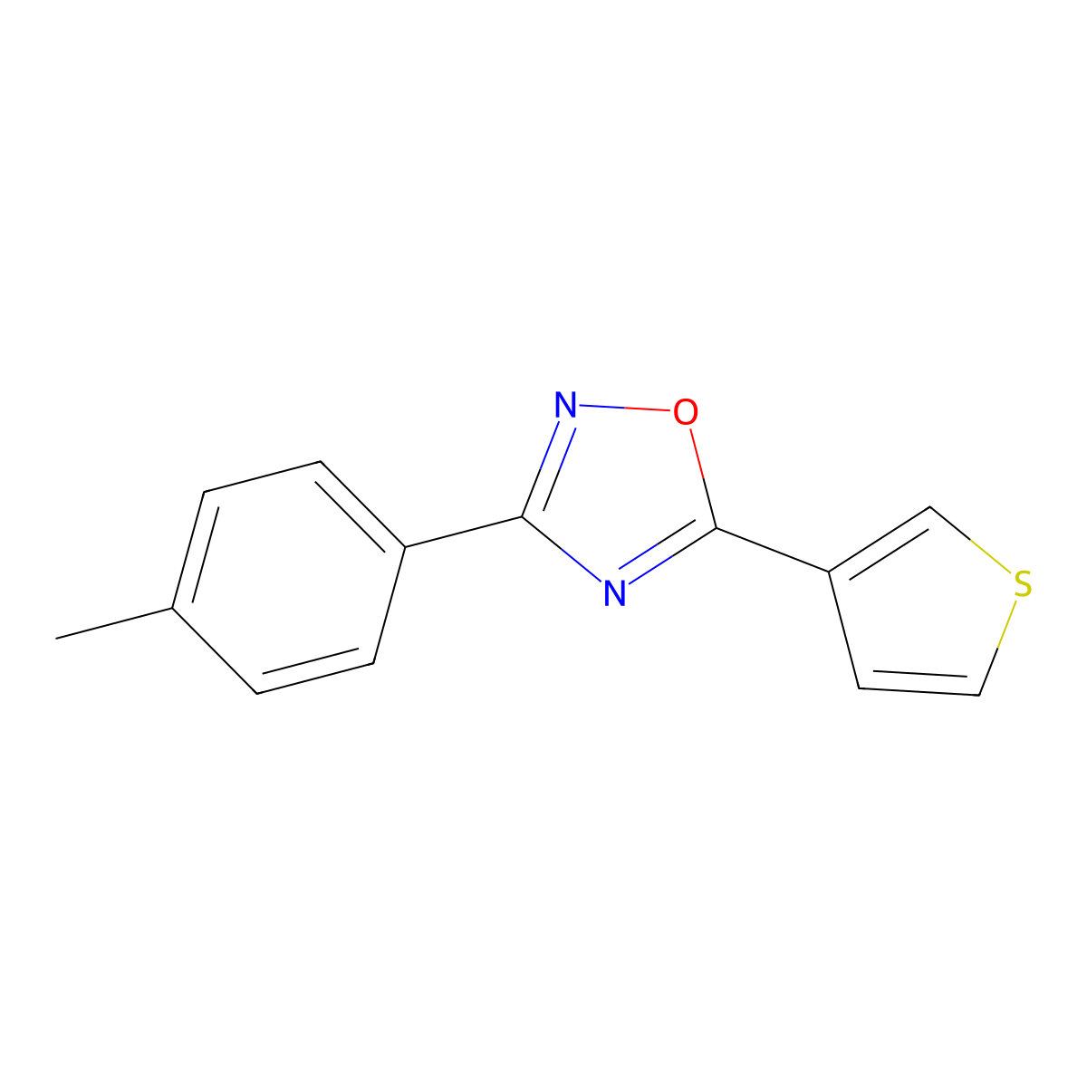 5-(Thiophen-3-yl)-3-p-tolyl-1,2,4-oxadiazole molecular structure, CAS 1133116-13-8