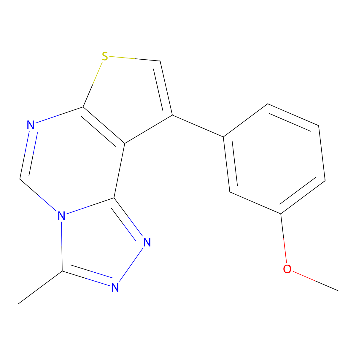 Methyl 3-(3-methylthieno[3,2-e][1,2,4]triazolo[4,3-c]pyrimidin-9-yl)phenyl ether molecular structure, CAS 1133123-37-1
