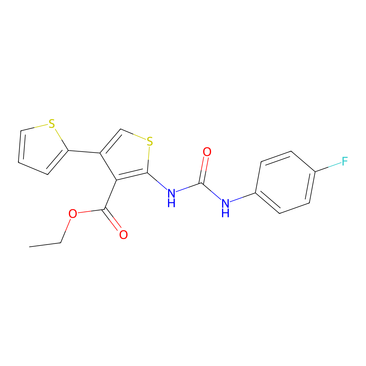 Ethyl 2-{[(4-fluoroanilino)carbonyl]amino}-2',4-bithiophene-3-carboxylate molecular structure, CAS 1133123-51-9