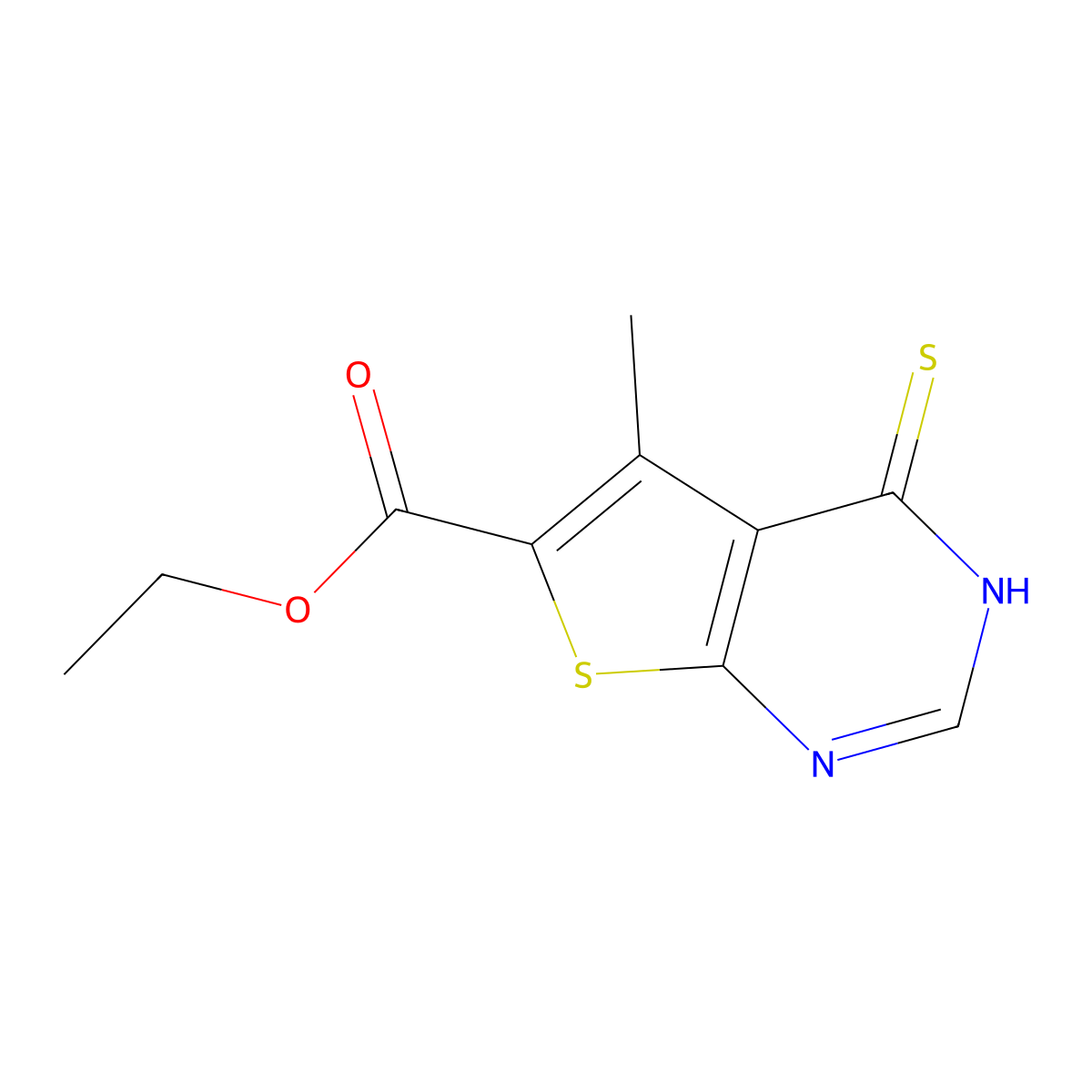 ethyl 5-methyl-4-sulfanylidene-3H,4H-thieno[2,3-d]pyrimidine-6-carboxylate molecular structure, CAS 1133124-12-5