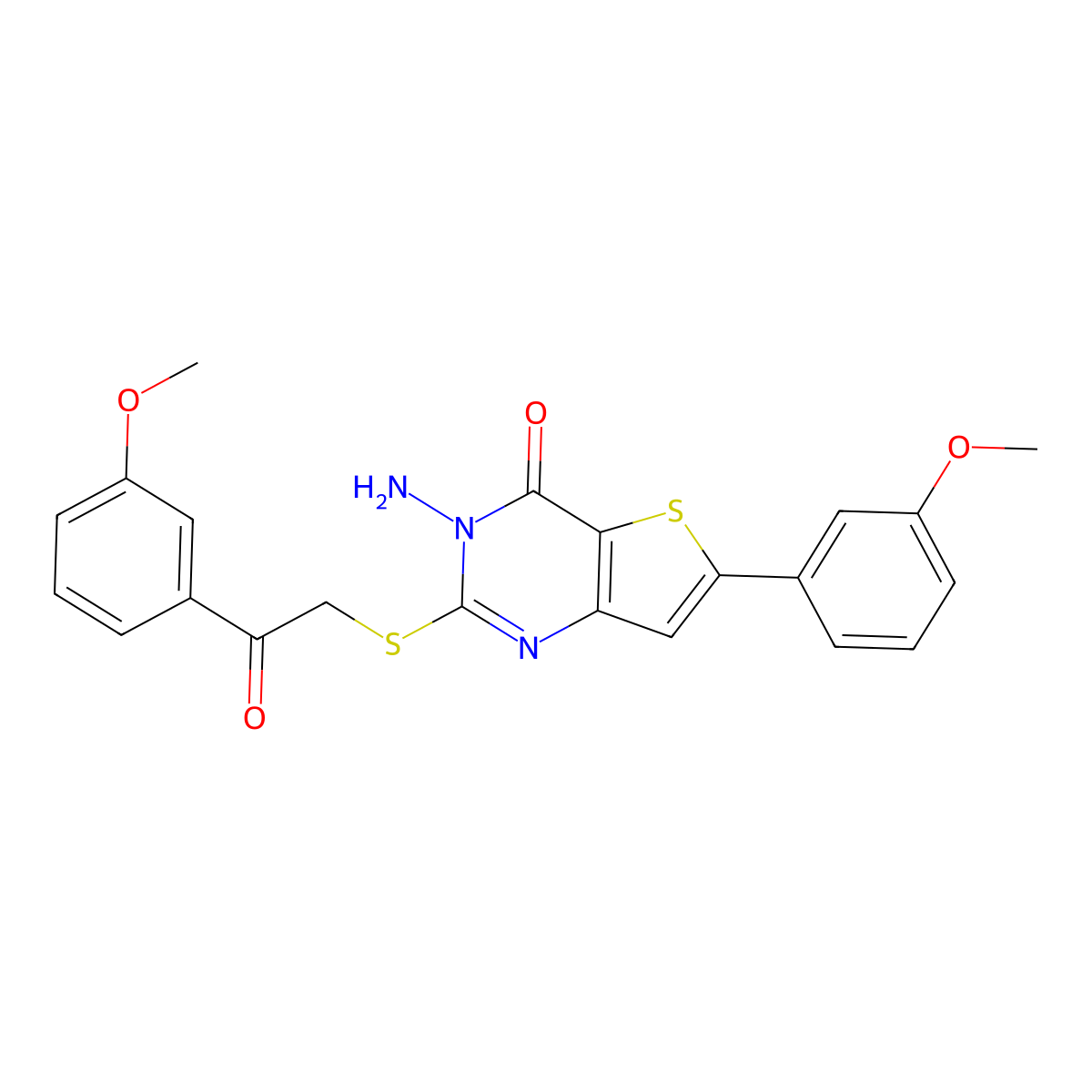 3-Amino-6-(3-methoxyphenyl)-2-[2-(3-methoxyphenyl)-2-oxoethyl]sulfanylthieno[3,2-d]pyrimidin-4-one molecular structure, CAS 1133125-63-9