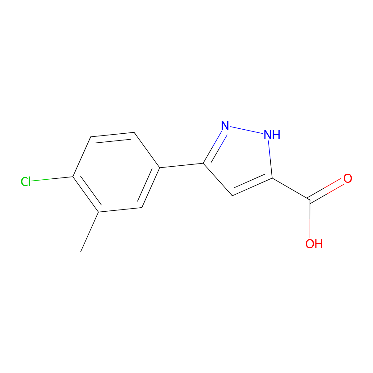 3-(4-chloro-3-methylphenyl)-1H-pyrazole-5-carboxylic acid molecular structure, CAS 113342-32-8
