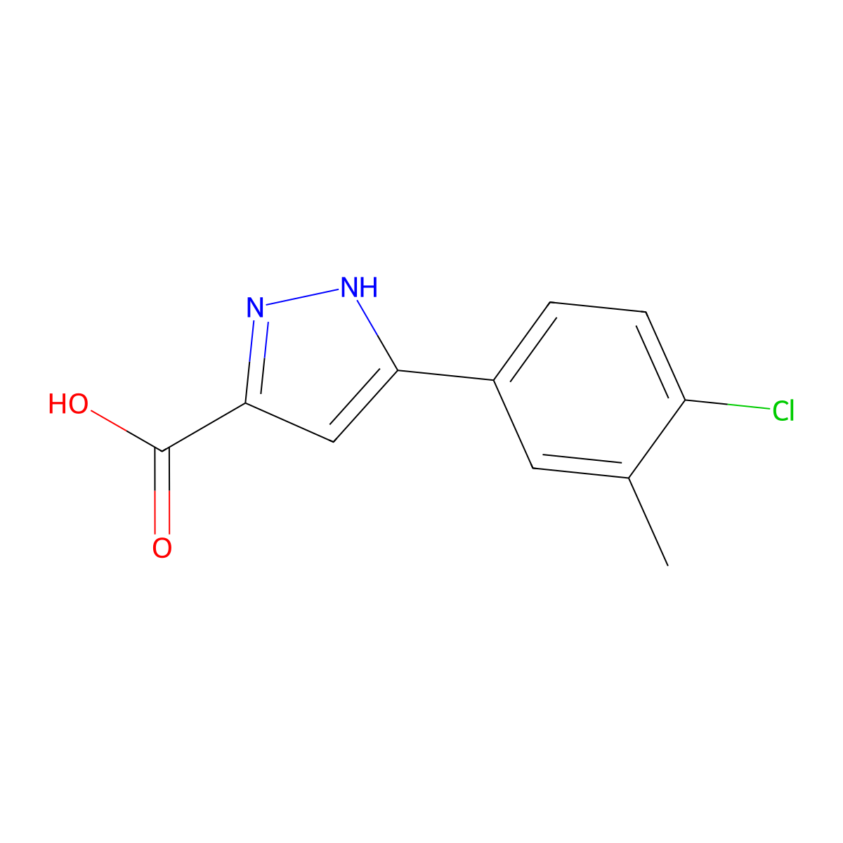 3-(4-chloro-3-methylphenyl)-1H-pyrazole-5-carboxylic acid molecular structure, CAS 113342-32-8