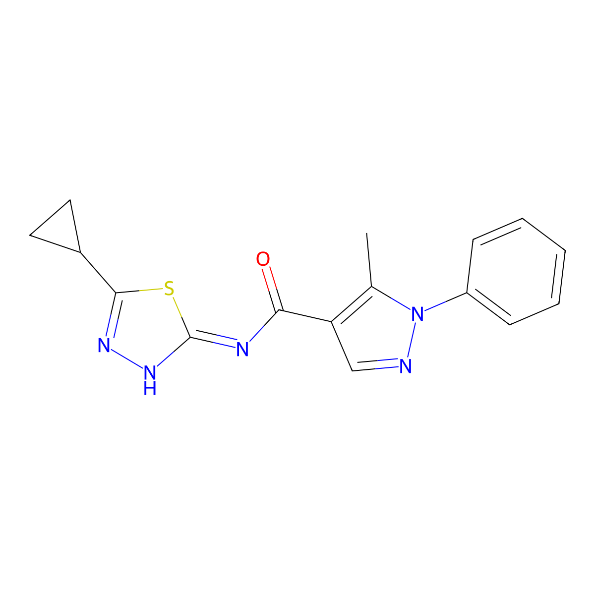 N-(5-cyclopropyl-1,3,4-thiadiazol-2-yl)-5-methyl-1-phenyl-1H-pyrazole-4-carboxamide molecular structure, CAS 1133429-63-6