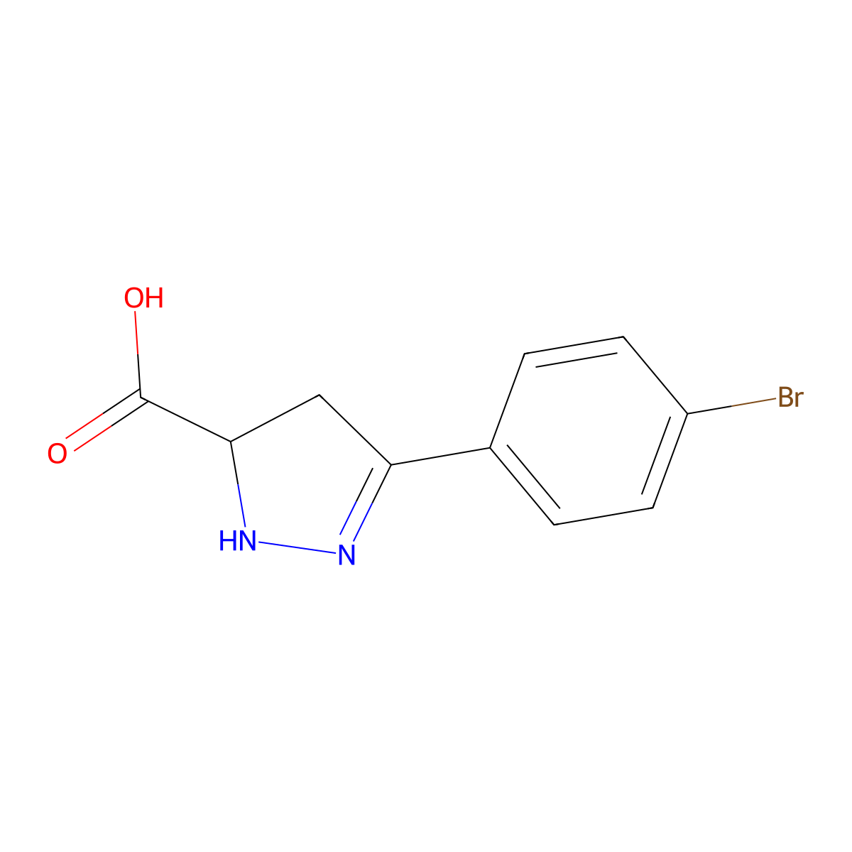 3-(4-Bromophenyl)-4,5-dihydro-1H-pyrazole-5-carboxylic acid molecular structure, CAS 113367-47-8