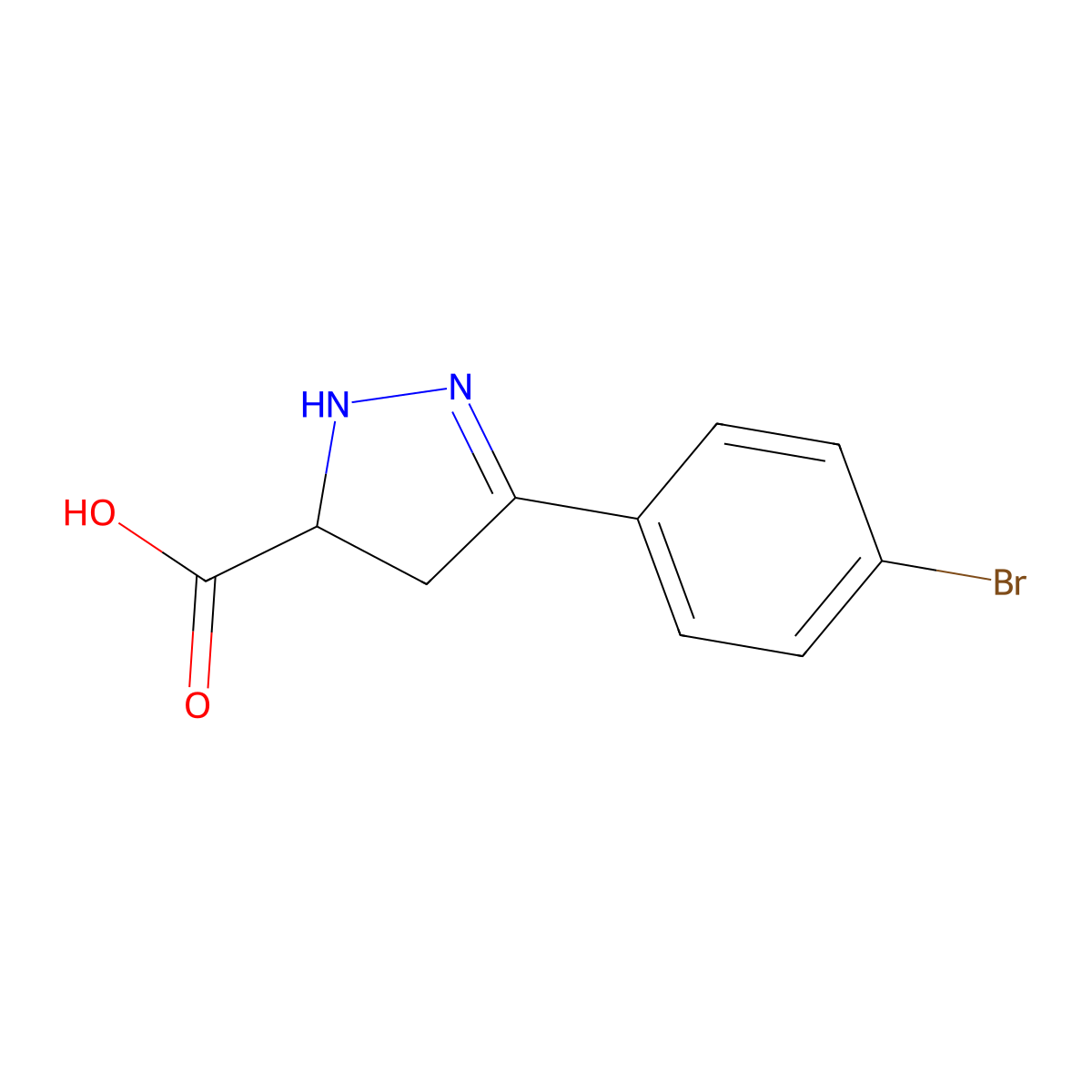 3-(4-Bromophenyl)-4,5-dihydro-1H-pyrazole-5-carboxylic acid molecular structure, CAS 113367-47-8