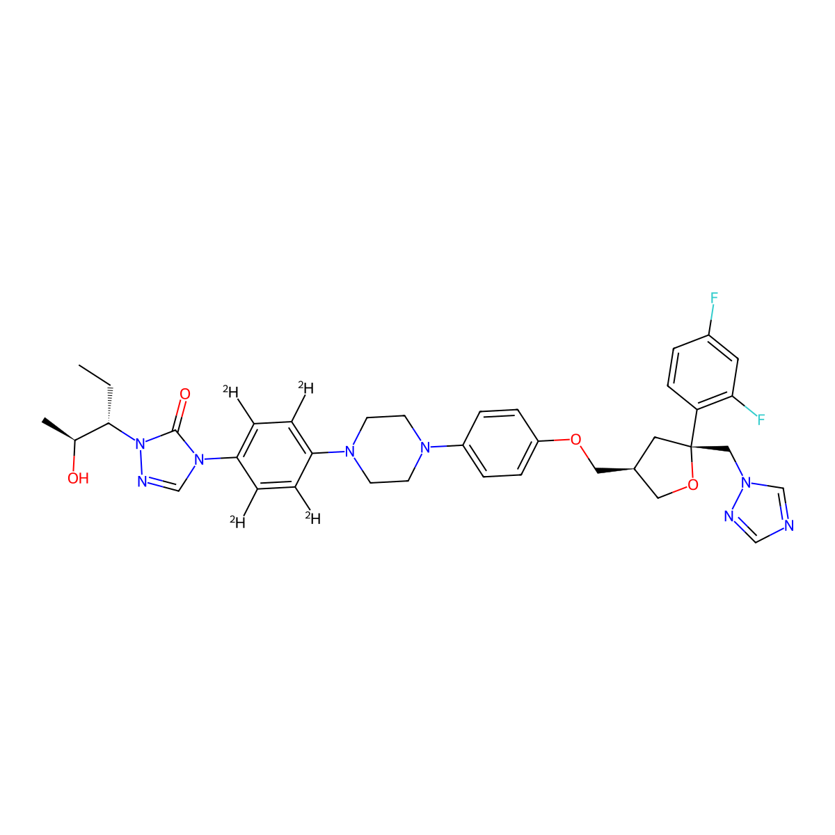 2-((2S,3S)-2-hydroxypentan-3-yl)-4-(2,3,5,6-tetradeuterio-4-(4-(4-(((3R,5R)-5-(2,4-difluorophenyl)-5-(1,2,4-triazol-1-ylmethyl)oxolan-3-yl)methoxy)phenyl)piperazin-1-yl)phenyl)-1,2,4-triazol-3-one molecular structure, CAS 1133712-26-1