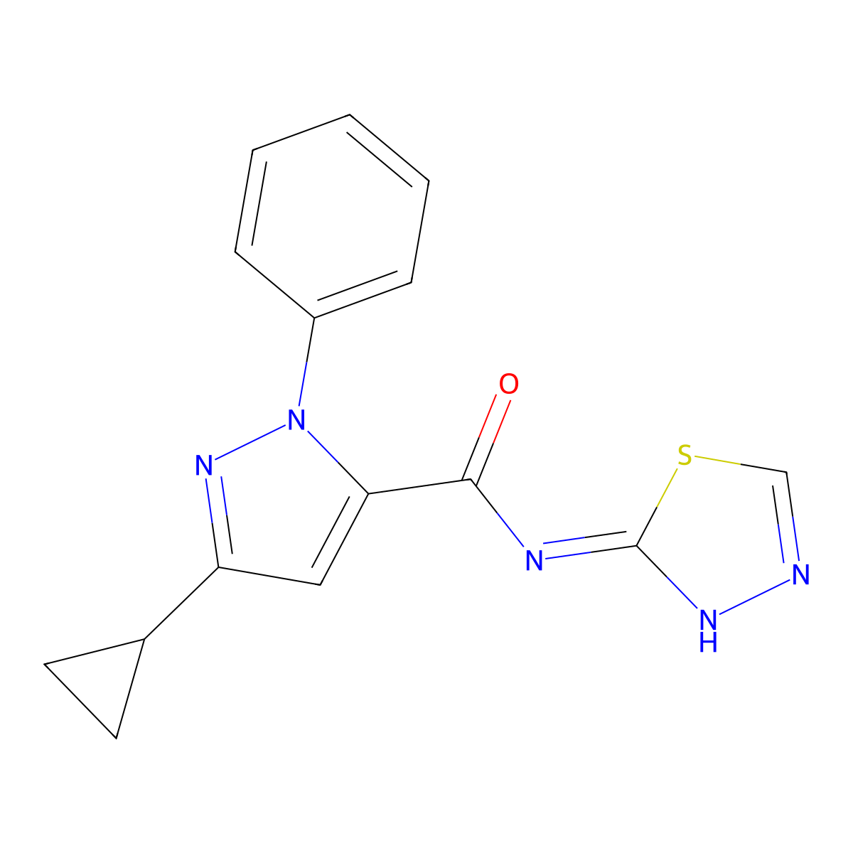 3-cyclopropyl-1-phenyl-N-[(2Z)-1,3,4-thiadiazol-2(3H)-ylidene]-1H-pyrazole-5-carboxamide molecular structure, CAS 1133743-13-1