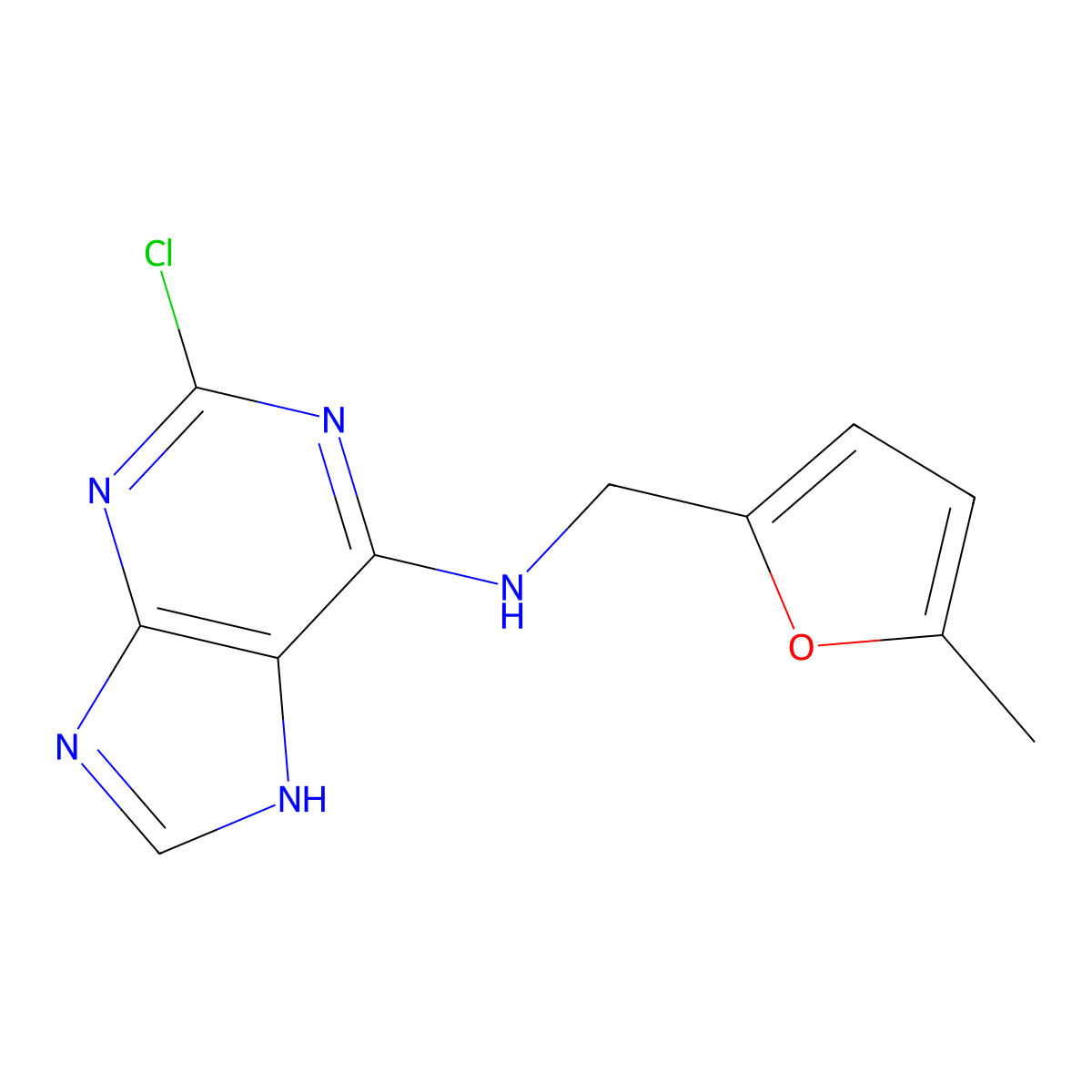 2-chloro-N-[(5-methylfuran-2-yl)methyl]-7H-purin-6-amine molecular structure, CAS 1133758-66-3