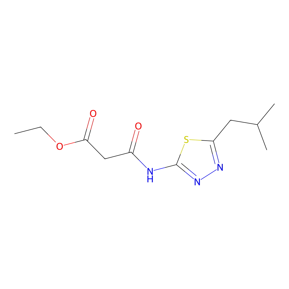 Ethyl 3-((5-isobutyl-1,3,4-thiadiazol-2-yl)amino)-3-oxopropanoate molecular structure, CAS 113378-35-1