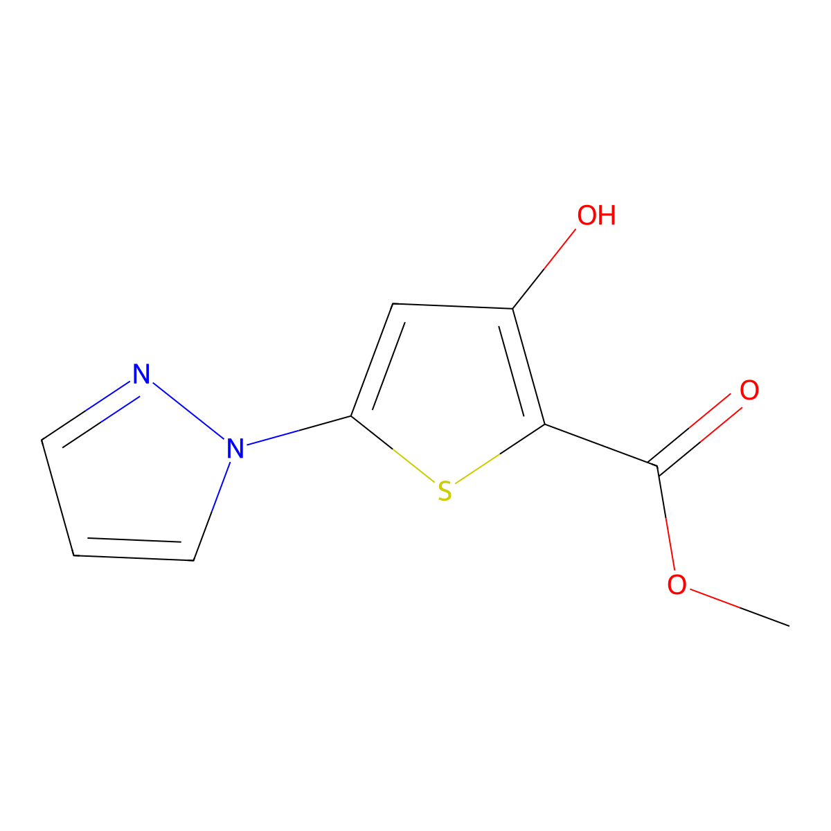 methyl 3-hydroxy-5-(1H-pyrazol-1-yl)thiophene-2-carboxylate molecular structure, CAS 113387-75-0