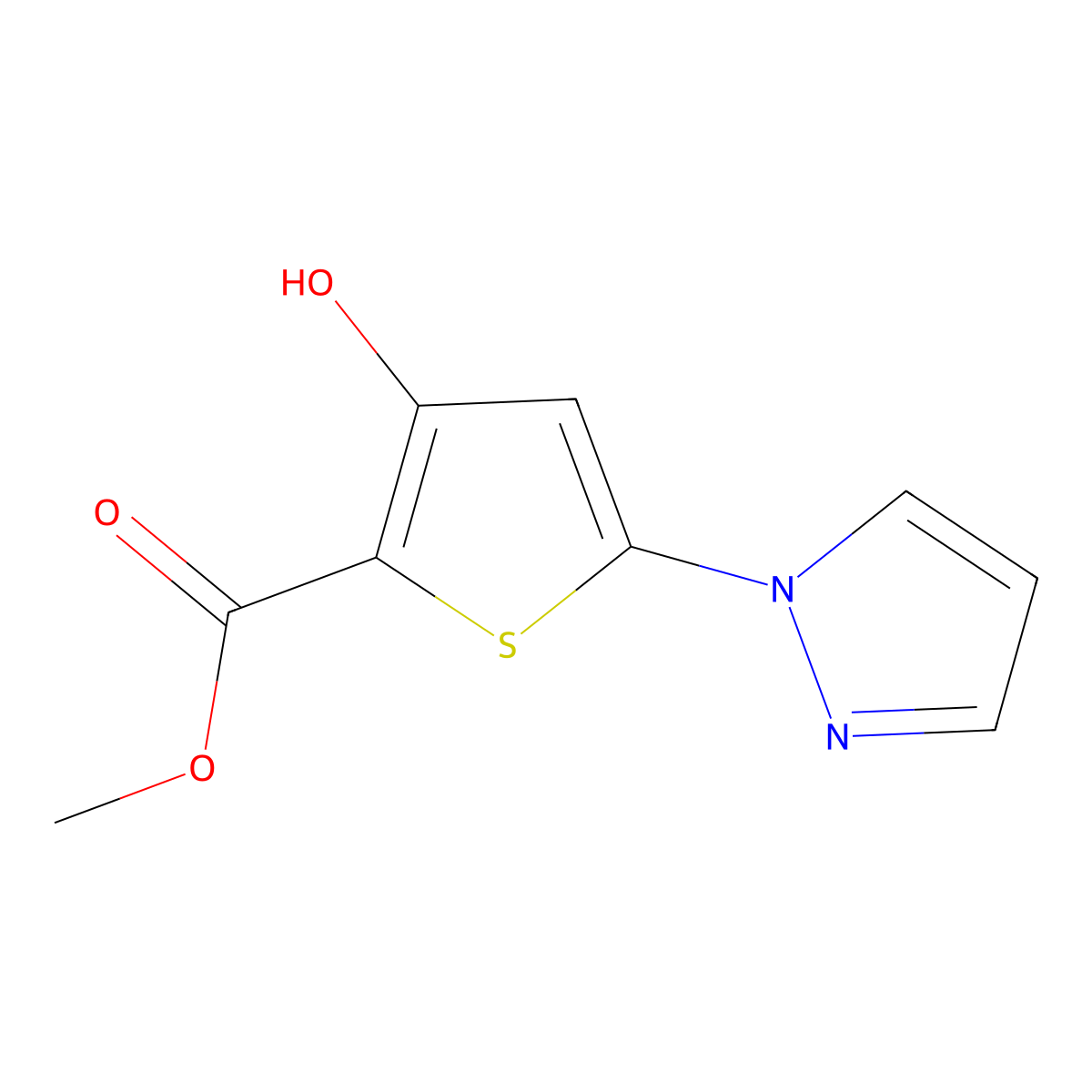methyl 3-hydroxy-5-(1H-pyrazol-1-yl)thiophene-2-carboxylate molecular structure, CAS 113387-75-0