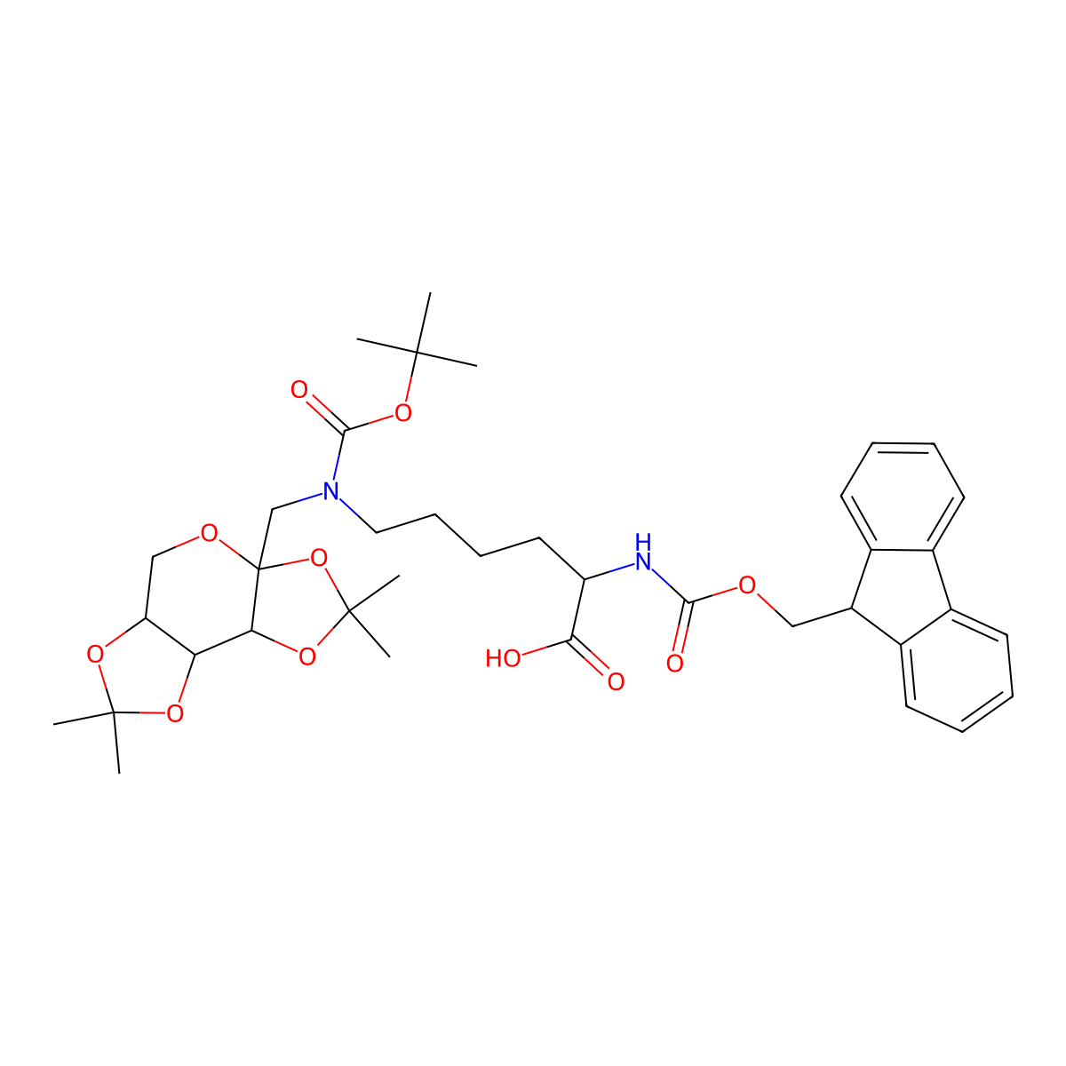 Fmoc-l-lys(boc)(2,3:4,5-di-o-isopropylidene-1-deoxyfructopyranosyl)-oh molecular structure, CAS 1133875-59-8