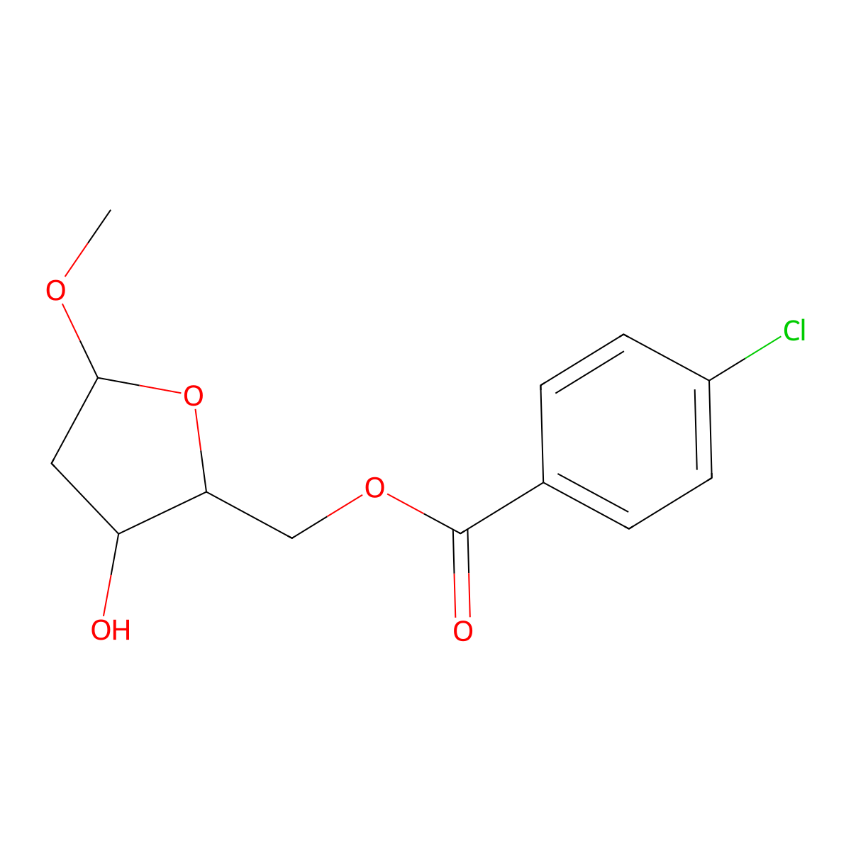 ((2R,3S)-3-hydroxy-5-methoxytetrahydrofuran-2-yl)methyl 4-chlorobenzoate molecular structure, CAS 1133973-26-8