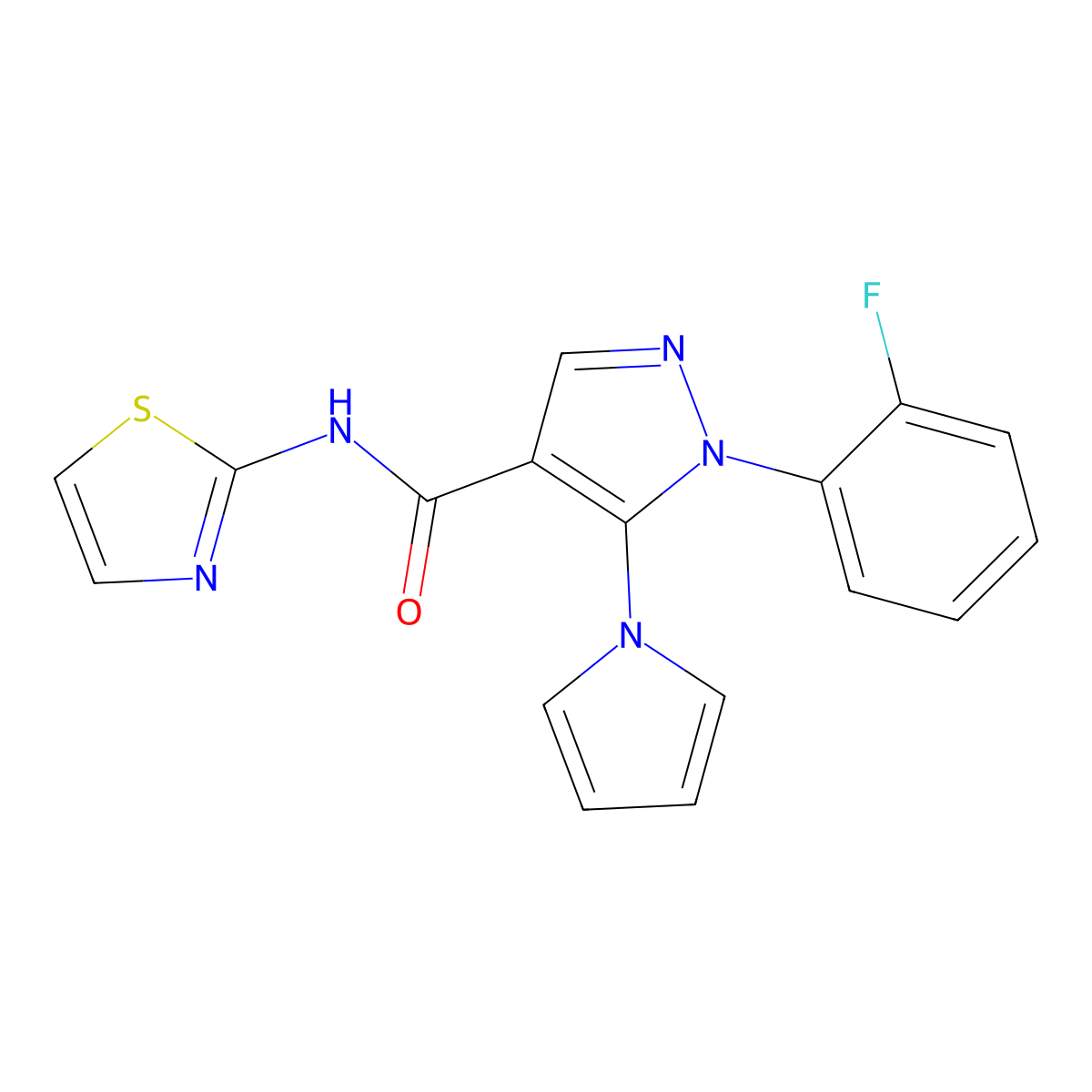 1-(2-fluorophenyl)-5-(1H-pyrrol-1-yl)-N-(1,3-thiazol-2-yl)-1H-pyrazole-4-carboxamide molecular structure, CAS 1134016-16-2