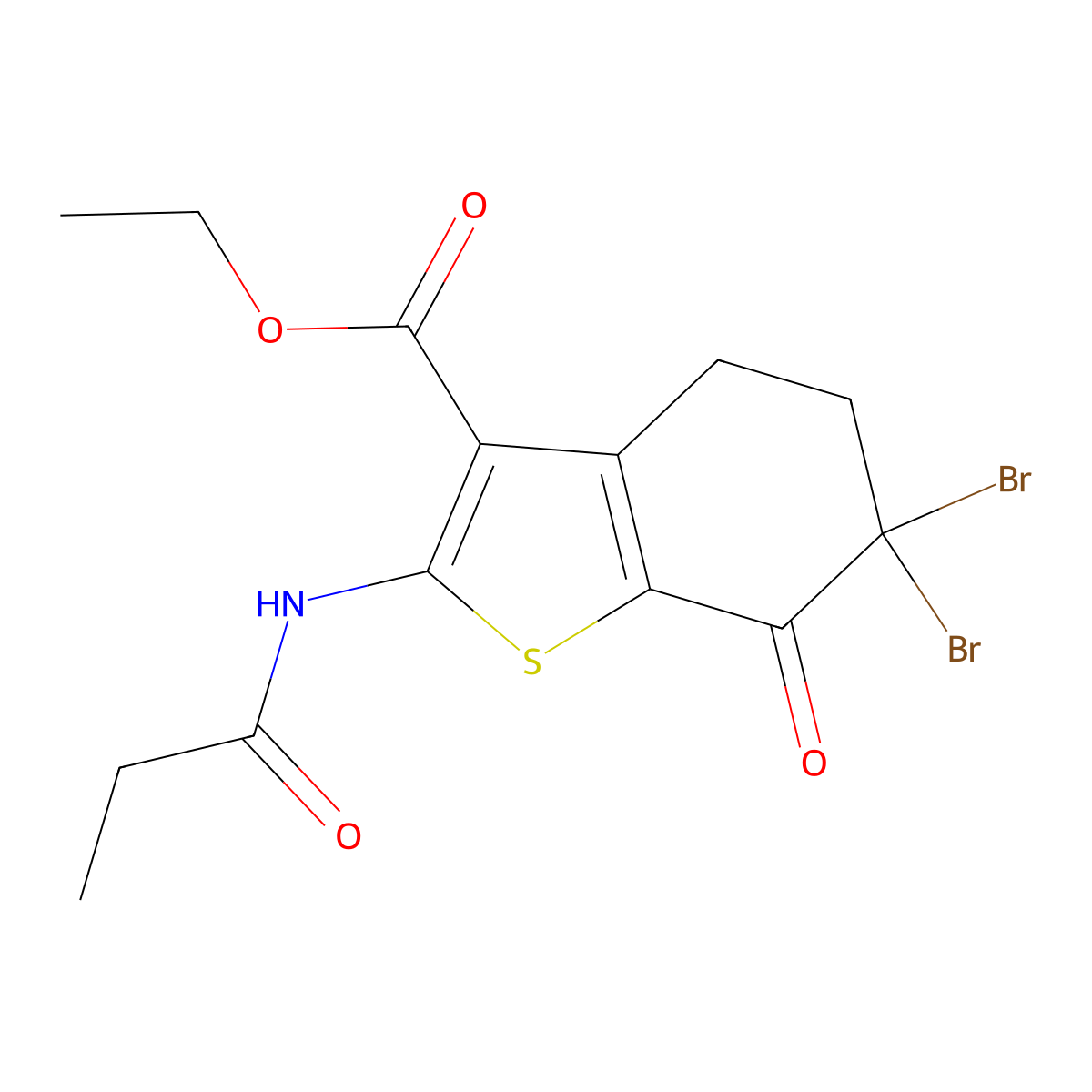 Ethyl 6,6-dibromo-7-oxo-2-(propanoylamino)-4,5,6,7-tetrahydro-1-benzothiophene-3-carboxylate molecular structure, CAS 113407-91-3