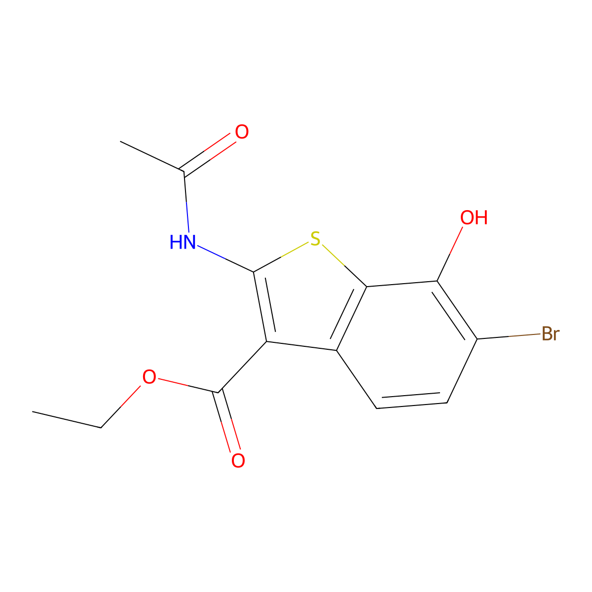 Ethyl 2-(acetylamino)-6-bromo-7-hydroxy-1-benzothiophene-3-carboxylate molecular structure, CAS 113407-93-5