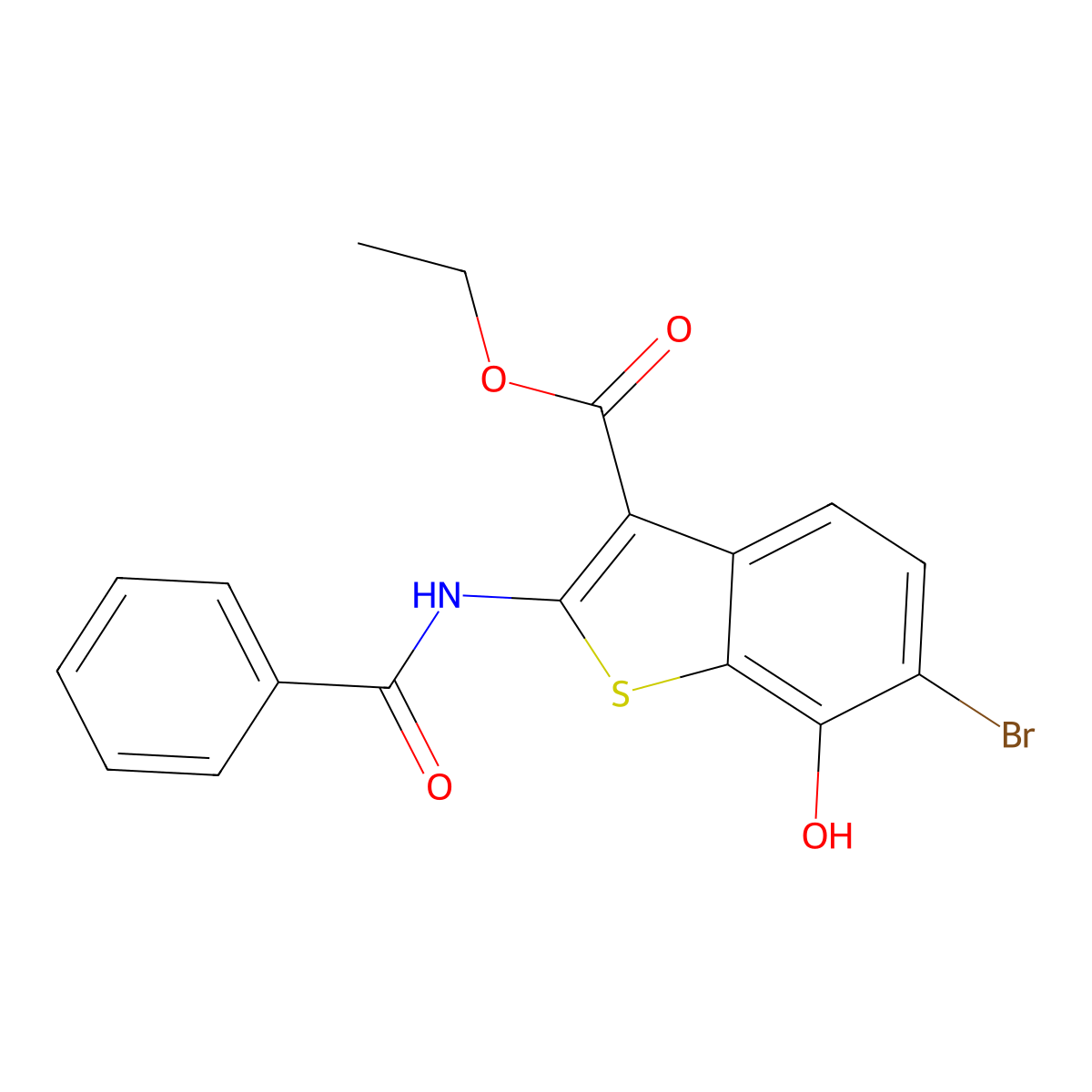 Ethyl 2-benzamido-6-bromo-7-hydroxy-1-benzothiophene-3-carboxylate molecular structure, CAS 113407-94-6