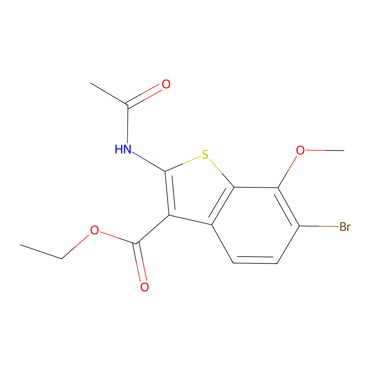 Ethyl 2-(acetylamino)-6-bromo-7-methoxy-1-benzothiophene-3-carboxylate molecular structure, CAS 113407-95-7