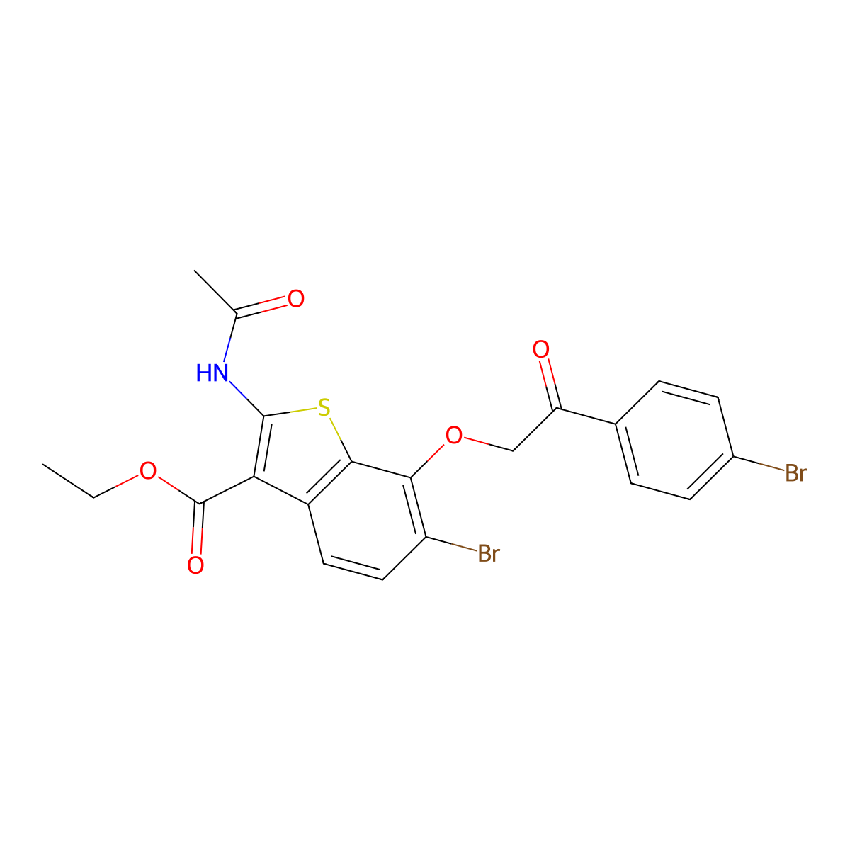 Ethyl 2-(acetylamino)-6-bromo-7-[2-(4-bromophenyl)-2-oxoethoxy]-1-benzothiophene-3-carboxylate molecular structure, CAS 113407-98-0