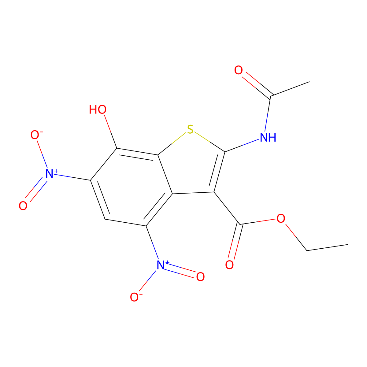Ethyl 2-(acetylamino)-7-hydroxy-4,6-dinitro-1-benzothiophene-3-carboxylate molecular structure, CAS 113408-04-1