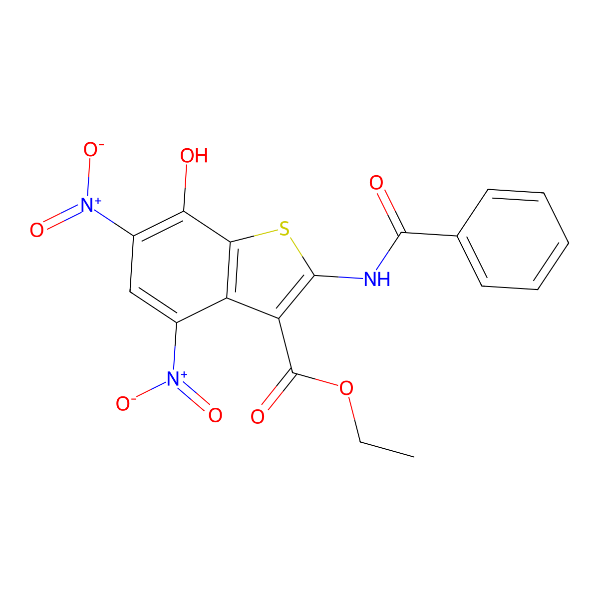 Ethyl 2-benzamido-7-hydroxy-4,6-dinitro-1-benzothiophene-3-carboxylate molecular structure, CAS 113408-06-3