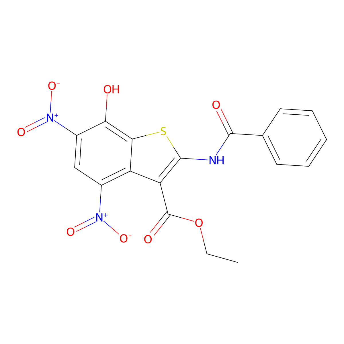 Ethyl 2-benzamido-7-hydroxy-4,6-dinitro-1-benzothiophene-3-carboxylate molecular structure, CAS 113408-06-3