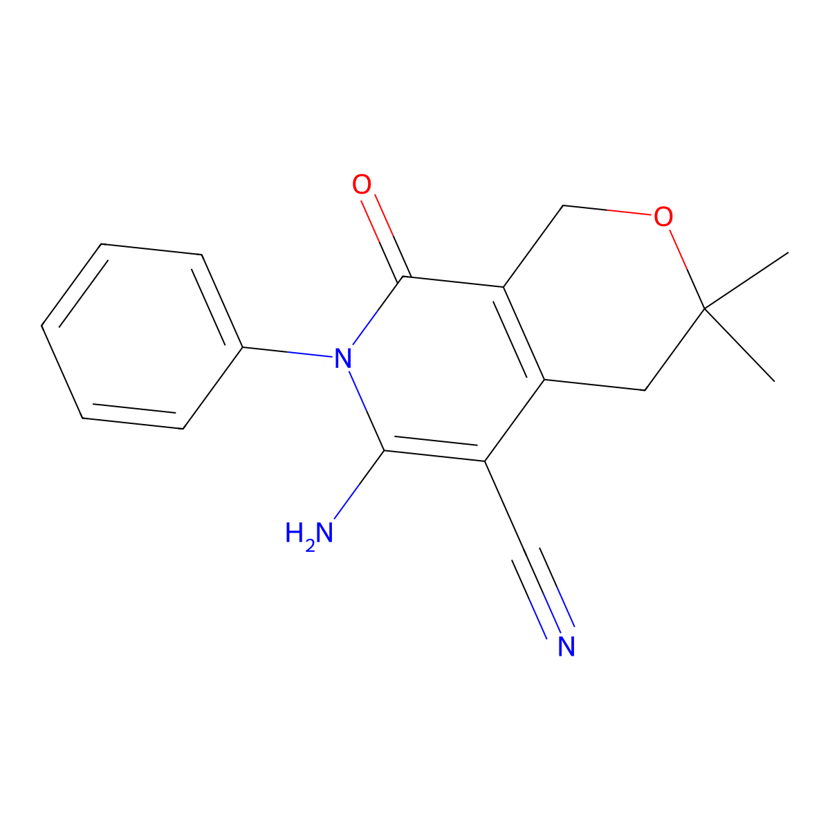 6-amino-3,3-dimethyl-8-oxo-7-phenyl-3,4,7,8-tetrahydro-1H-pyrano[3,4-c]pyridine-5-carbonitrile molecular structure, CAS 113416-91-4