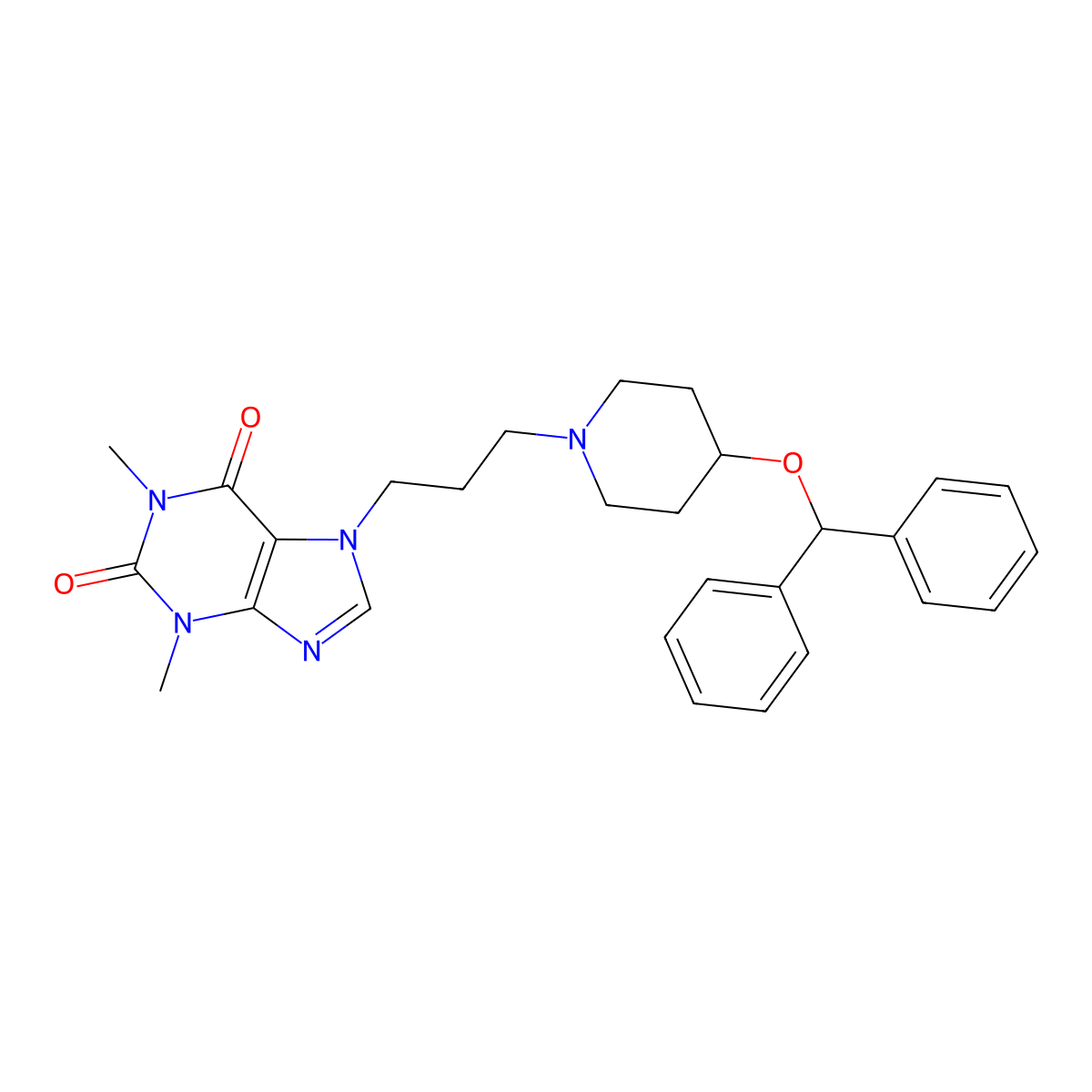7-[3-(4-Benzhydryloxypiperidin-1-yl)propyl]-1,3-dimethylpurine-2,6-dione molecular structure, CAS 113418-56-7