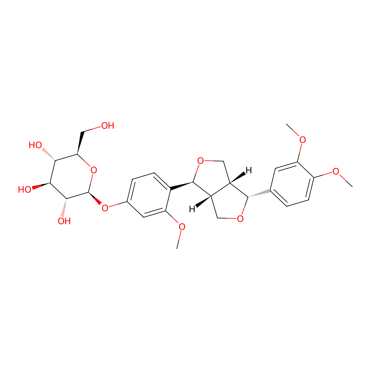 (2S,3R,4S,5S,6R)-2-(4-((1S,3AR,4R,6aR)-4-(3,4-dimethoxyphenyl)tetrahydro-1H,3H-furo[3,4-c]furan-1-yl)-3-methoxyphenoxy)-6-(hydroxymethyl)tetrahydro-2H-pyran-3,4,5-triol molecular structure, CAS 1134304-91-8