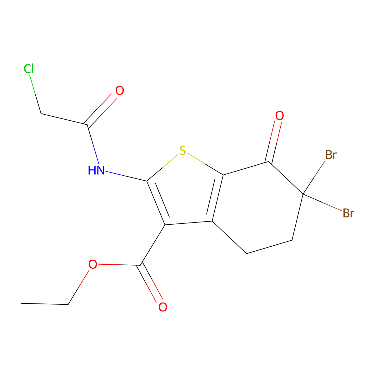 Ethyl 6,6-dibromo-2-[(chloroacetyl)amino]-7-oxo-4,5,6,7-tetrahydro-1-benzothiophene-3-carboxylate molecular structure, CAS 113432-89-6