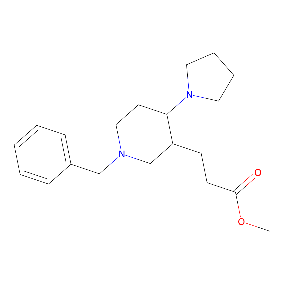 Methyl 3-(1-benzyl-4-(pyrrolidin-1-yl)piperidin-3-yl)propanoate molecular structure, CAS 1134331-50-2