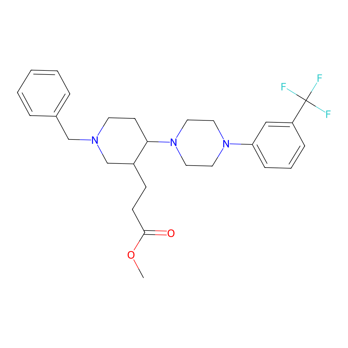 Methyl 3-(1-benzyl-4-{4-[3-(trifluoromethyl)phenyl]piperazin-1-yl}piperidin-3-yl)propanoate molecular structure, CAS 1134331-53-5