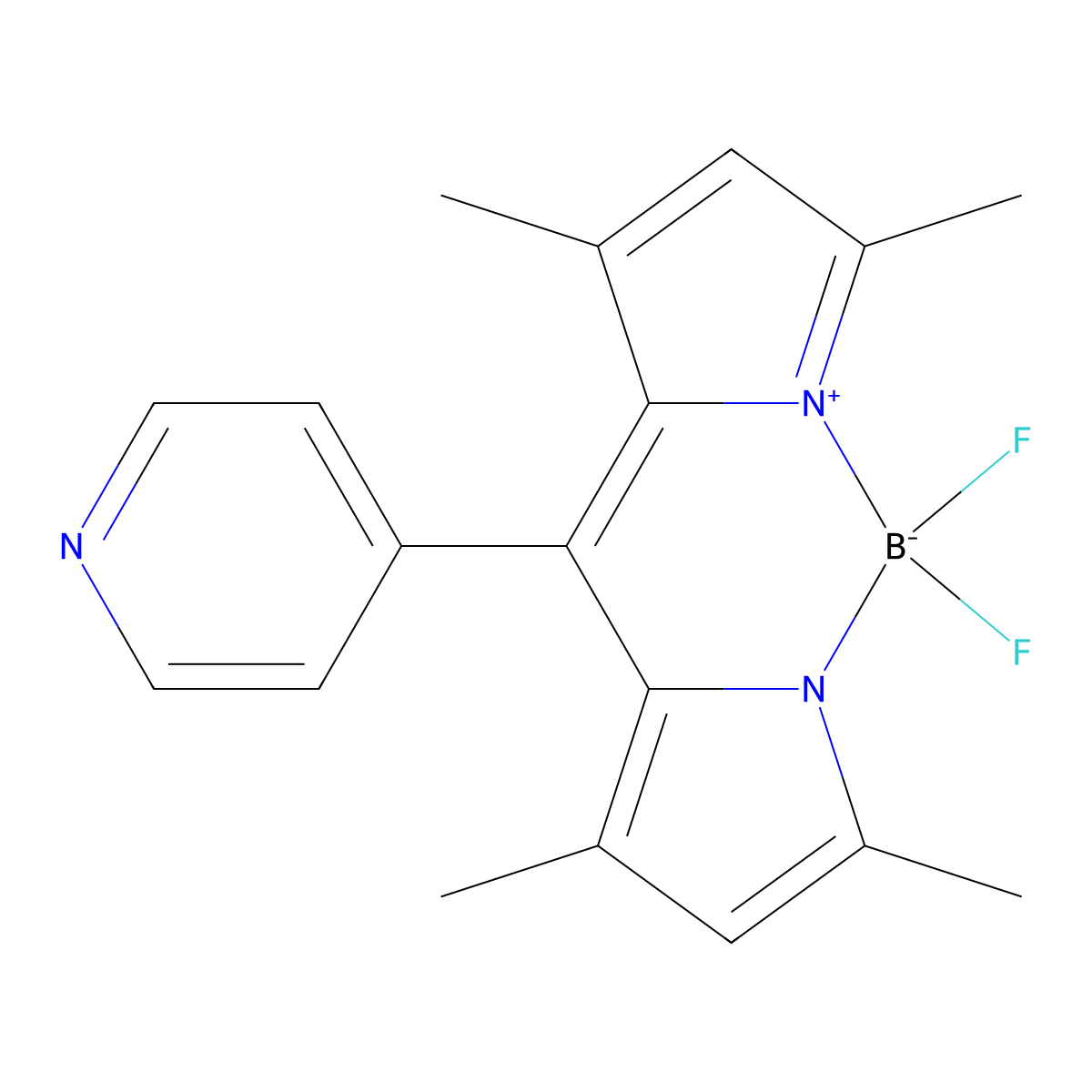 2,2-Difluoro-4,6,10,12-tetramethyl-8-pyridin-4-yl-3-aza-1-azonia-2-boranuidatricyclo[7.3.0.03,7]dodeca-1(12),4,6,8,10-pentaene molecular structure, CAS 1134484-25-5