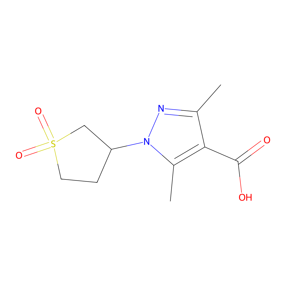 1-(1,1-dioxidotetrahydrothiophen-3-yl)-3,5-dimethyl-1H-pyrazole-4-carboxylic acid molecular structure, CAS 1134555-25-1
