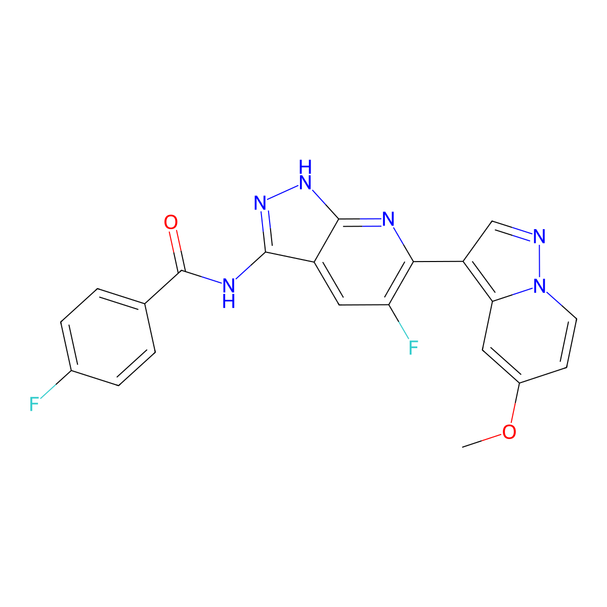 4-fluoro-N-[5-fluoro-6-(5-methoxypyrazolo[1,5-a]pyridin-3-yl)-1H-pyrazolo[3,4-b]pyridin-3-yl]benzamide molecular structure, CAS 1134613-19-6