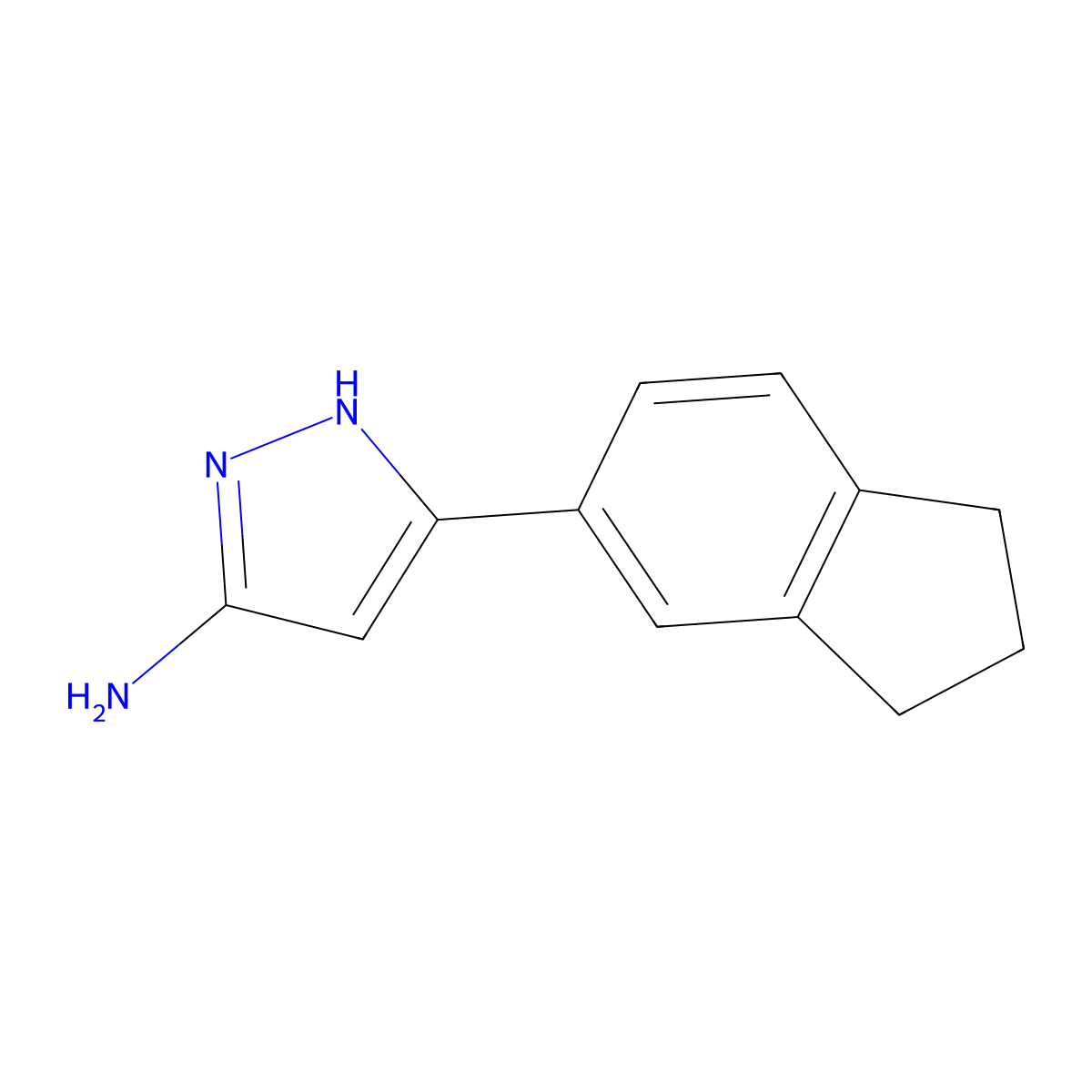 5-(2,3-dihydro-1H-inden-5-yl)-1H-pyrazol-3-amine molecular structure, CAS 1134615-89-6