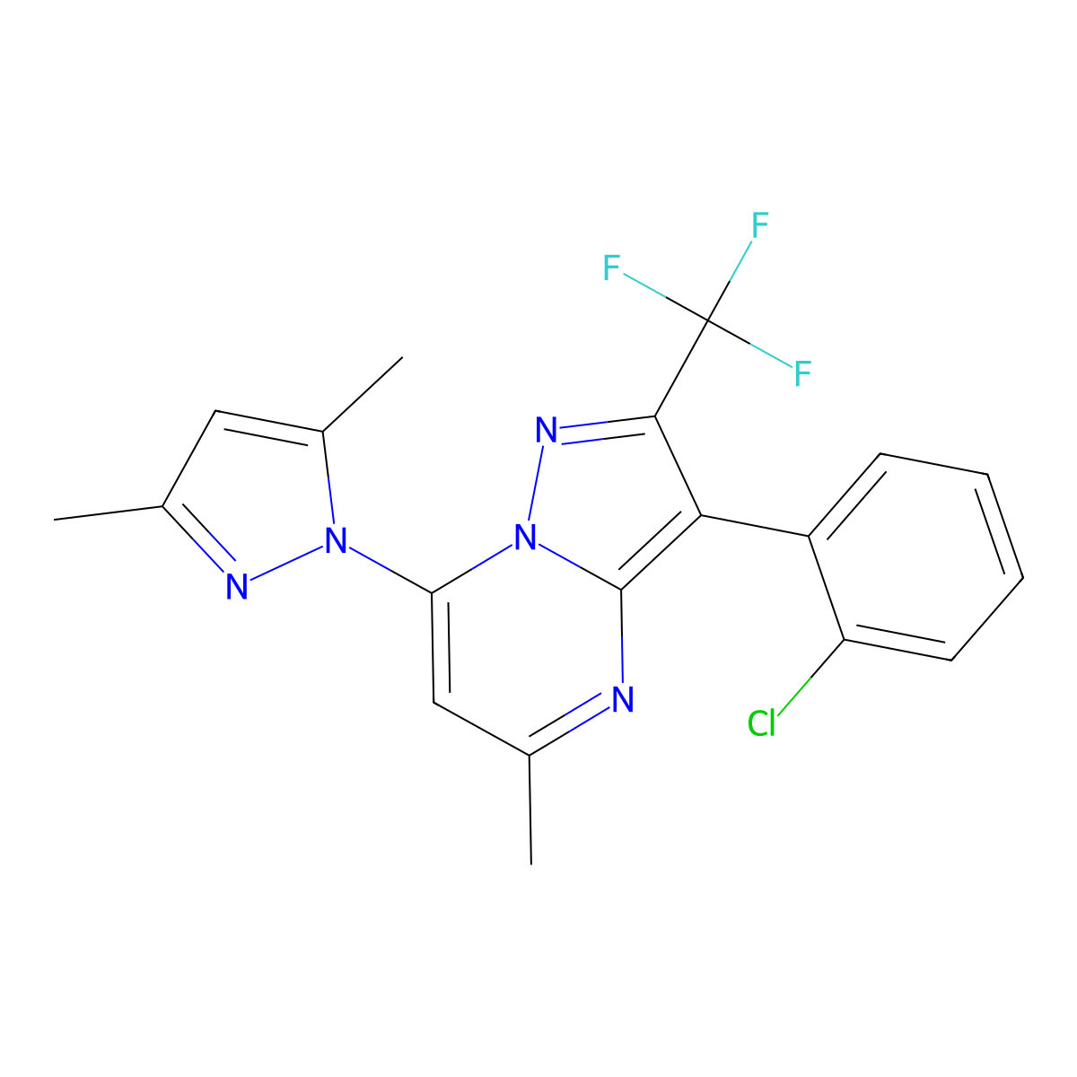 1-[3-(2-chlorophenyl)-5-methyl-2-(trifluoromethyl)pyrazolo[1,5-a]pyrimidin-7-yl]-3,5-dimethyl-1H-pyrazole molecular structure, CAS 1134628-42-4