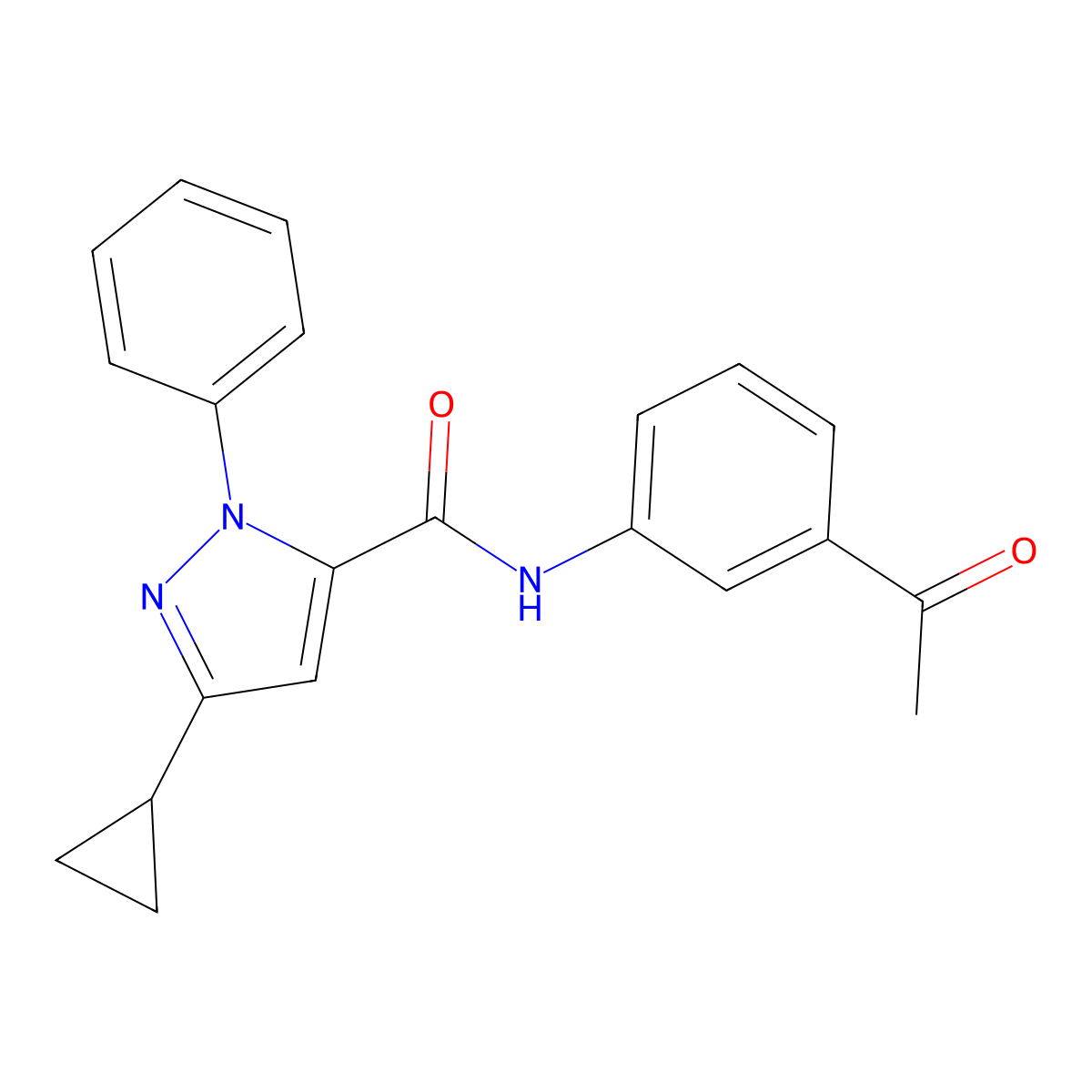 N-(3-acetylphenyl)-3-cyclopropyl-1-phenyl-1H-pyrazole-5-carboxamide molecular structure, CAS 1134687-19-6