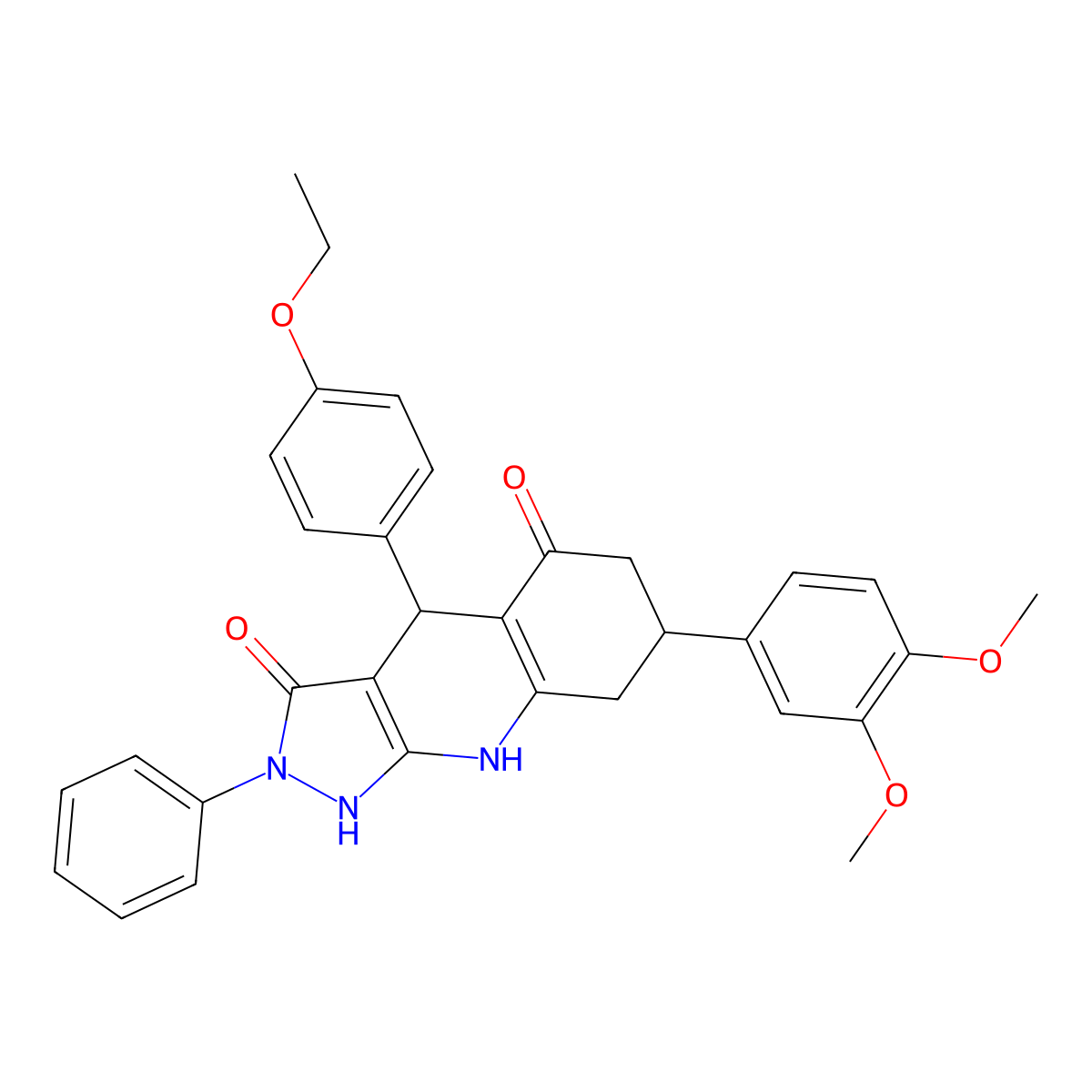 (4S,7S)-7-(3,4-dimethoxyphenyl)-4-(4-ethoxyphenyl)-2-phenyl-4,7,8,9-tetrahydro-1H-pyrazolo[3,4-b]quinoline-3,5(2H,6H)-dione molecular structure, CAS 1134692-76-4