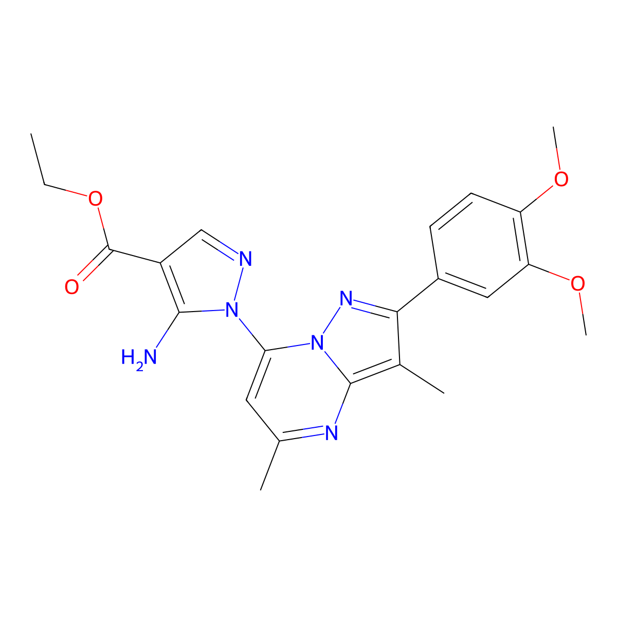 ethyl 5-amino-1-[2-(3,4-dimethoxyphenyl)-3,5-dimethylpyrazolo[1,5-a]pyrimidin-7-yl]-1H-pyrazole-4-carboxylate molecular structure, CAS 1134709-56-0