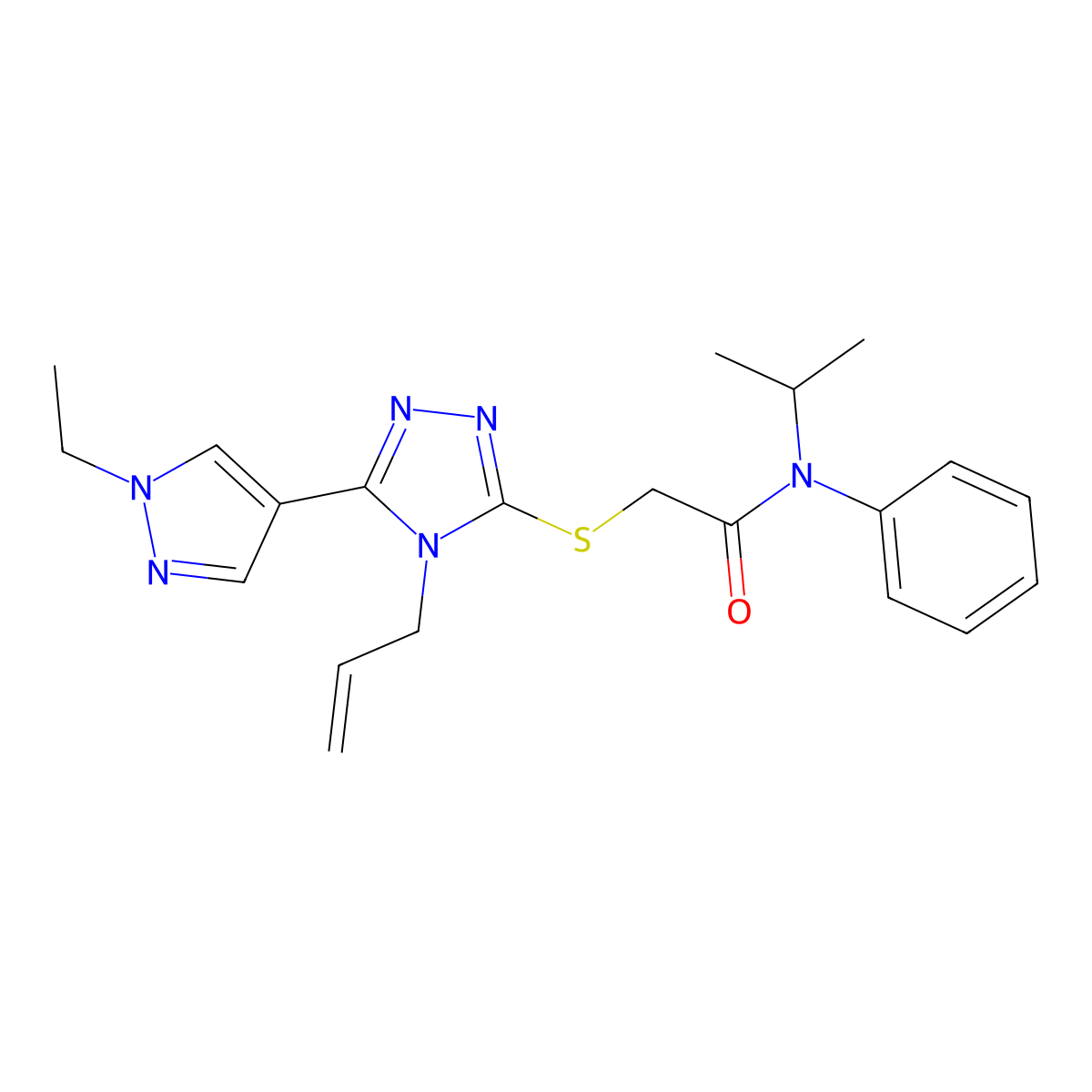 Acetamide, 2-[[5-(1-ethyl-1H-pyrazol-4-yl)-4-(2-propen-1-yl)-4H-1,2,4-triazol-3-yl]thio]-N-(1-methylethyl)-N-phenyl- molecular structure, CAS 1134723-33-3