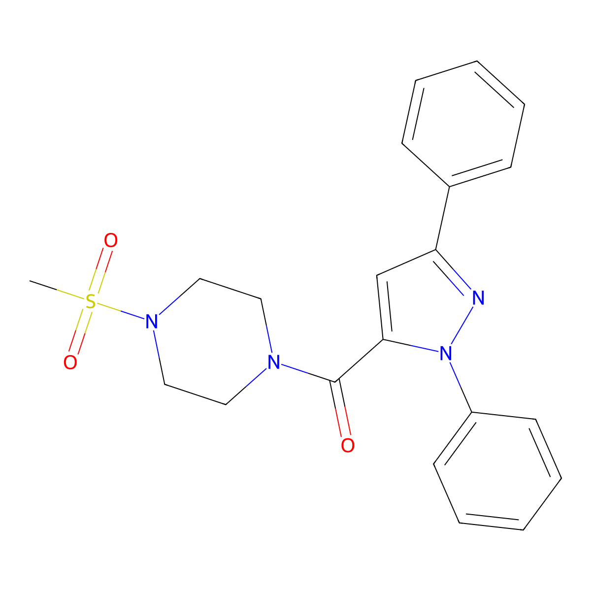 (1,3-diphenyl-1H-pyrazol-5-yl)[4-(methylsulfonyl)piperazin-1-yl]methanone molecular structure, CAS 1134769-49-5