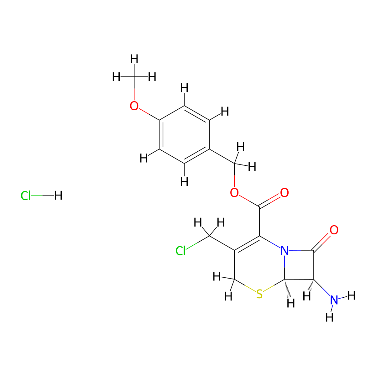 4-methoxybenzyl (6R,7R)-7-amino-3-(chloromethyl)-8-oxo-5-thia-1-azabicyclo[4.2.0]oct-2-ene-2-carboxylate hydrochloride (1:1) molecular structure, CAS 113479-65-5