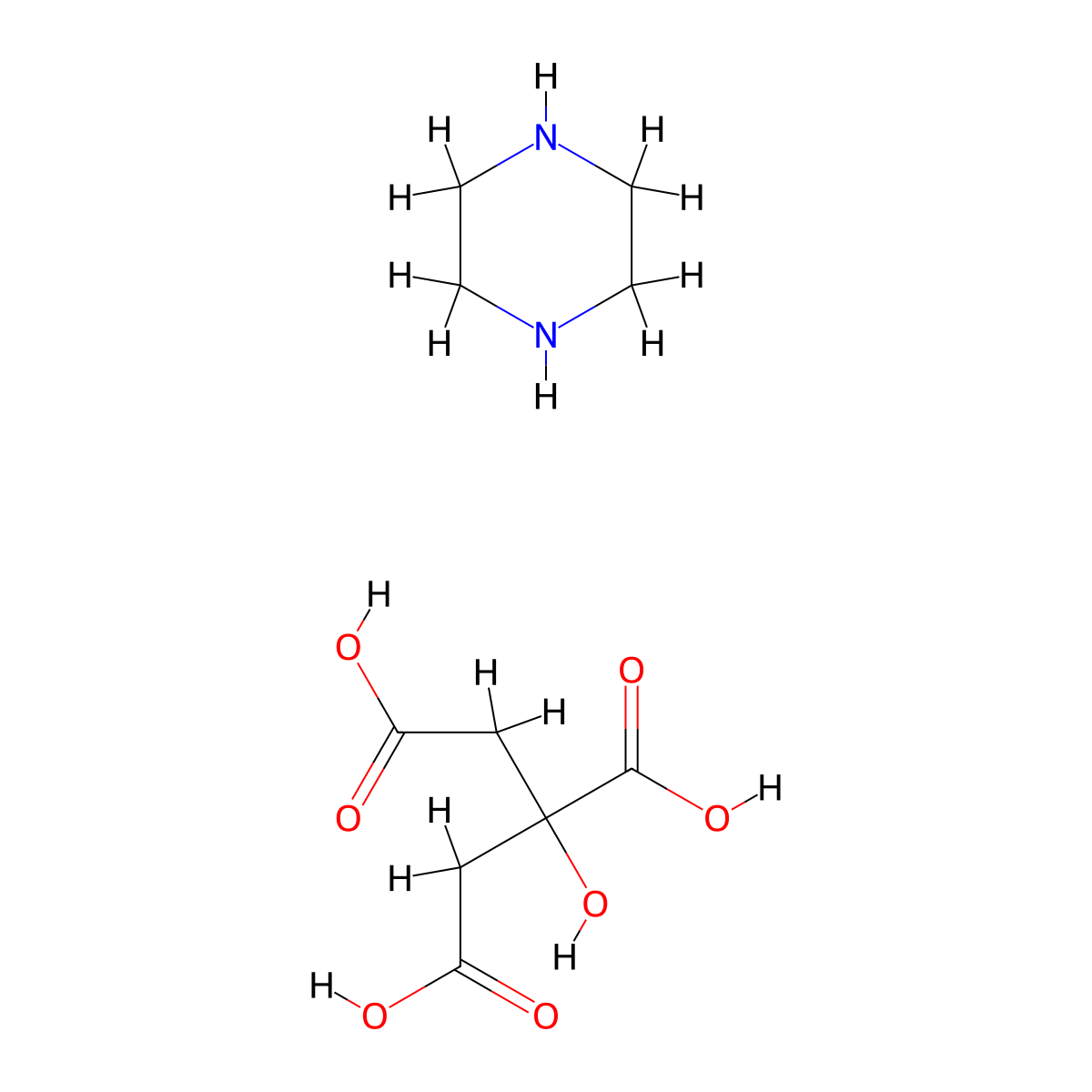 2-Hydroxypropane-1,2,3-tricarboxylic acid--piperazine (1/1) molecular structure, CAS 113484-97-2